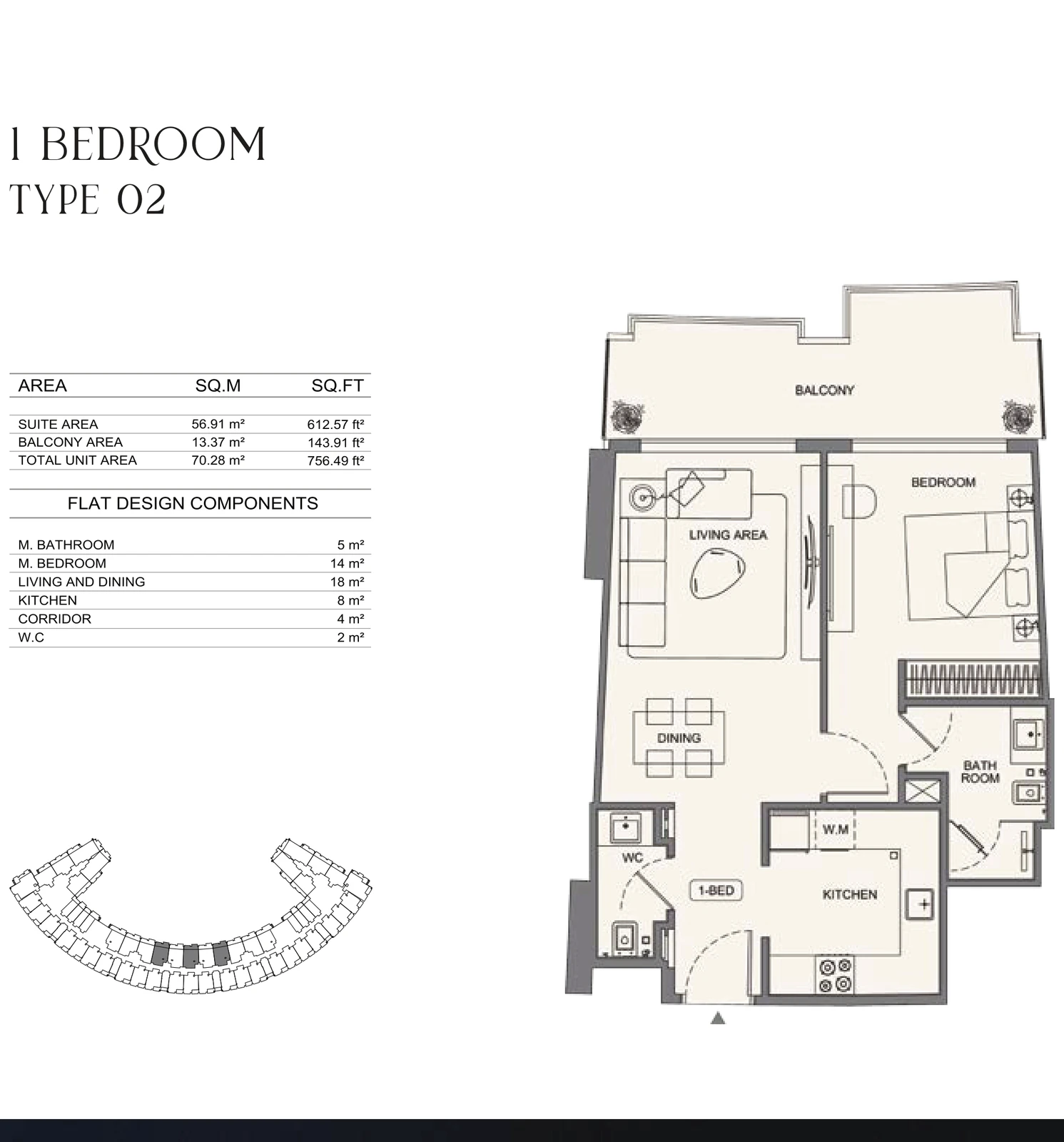 Floor plan for 1 Bedroom - Type 02