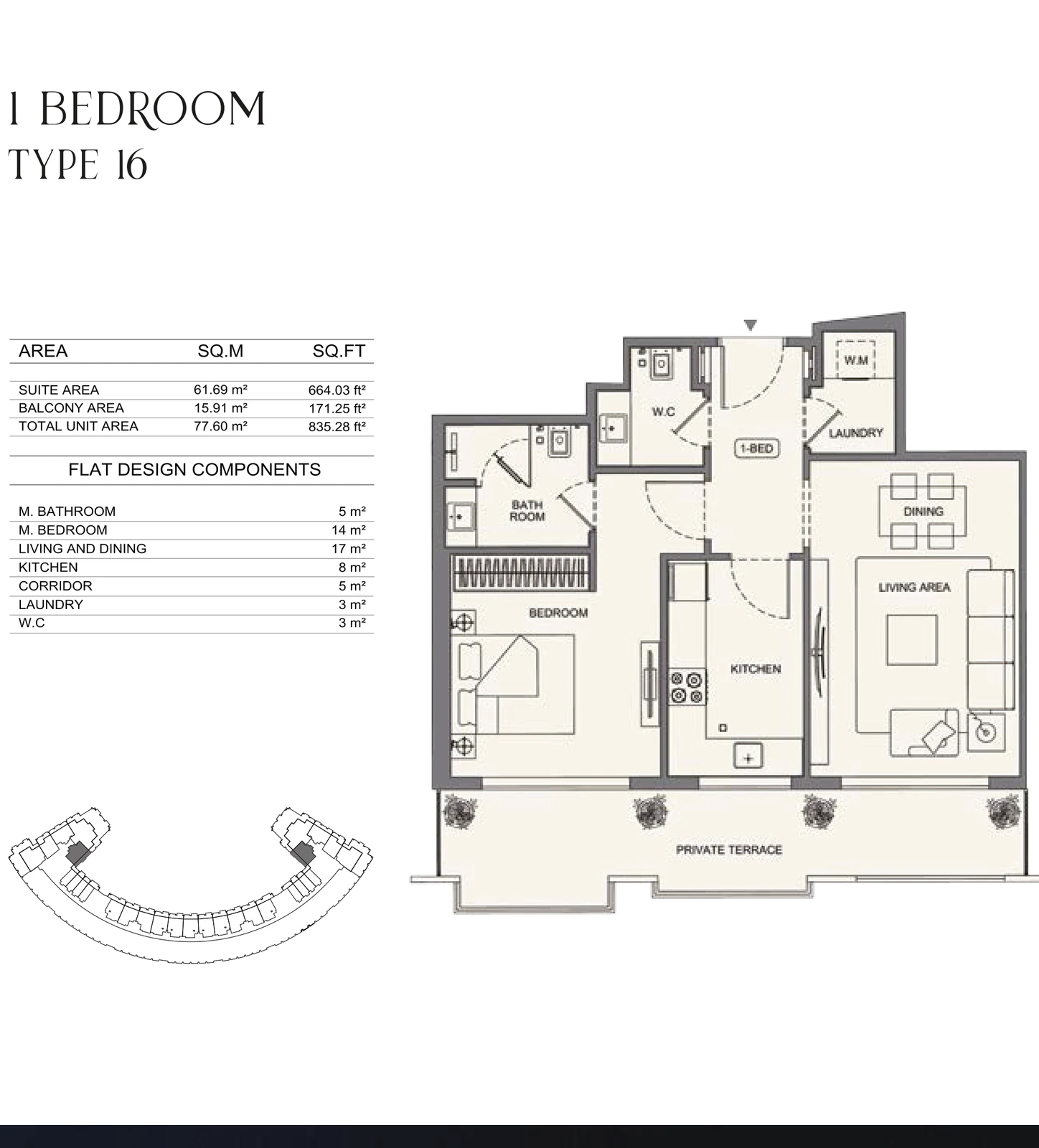 Floor plan for 1 Bedroom - Type 16