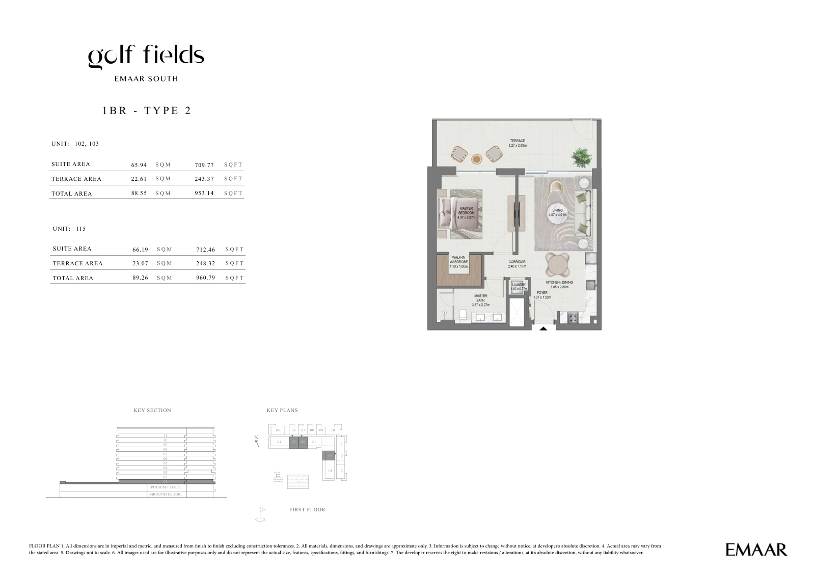 Floor plan for 1 BR – Type 2