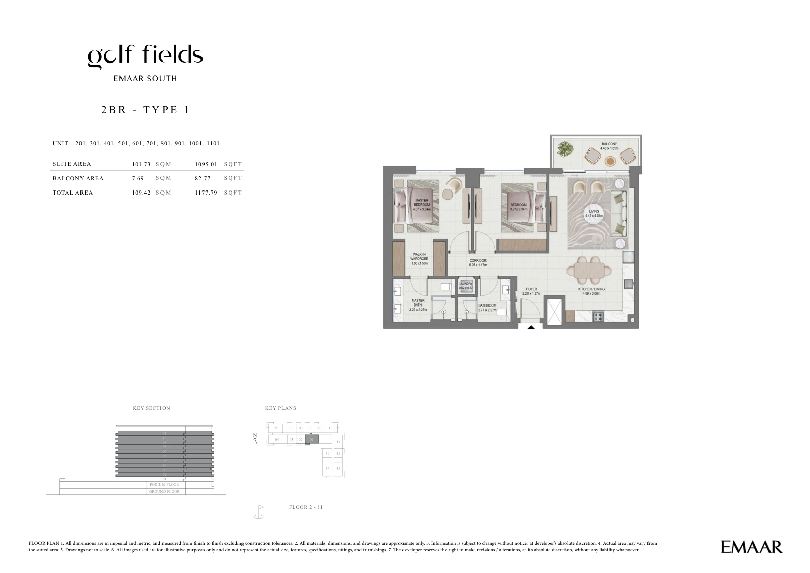 Floor plan for 2 BR – Type 1