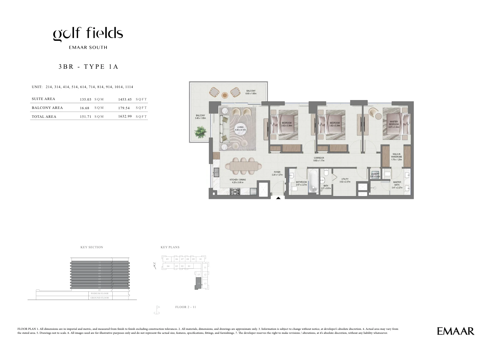 Floor plan for 3 BR – Type 1A