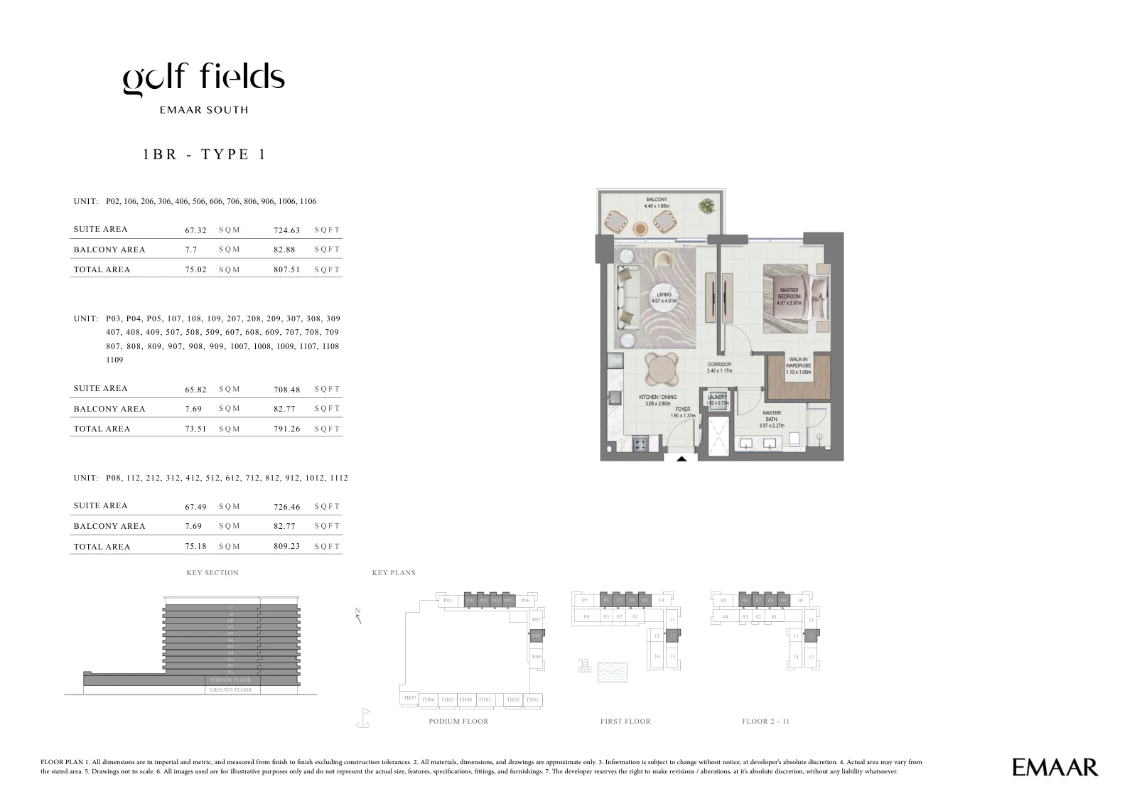 Floor plan for 1 BR – Type 1