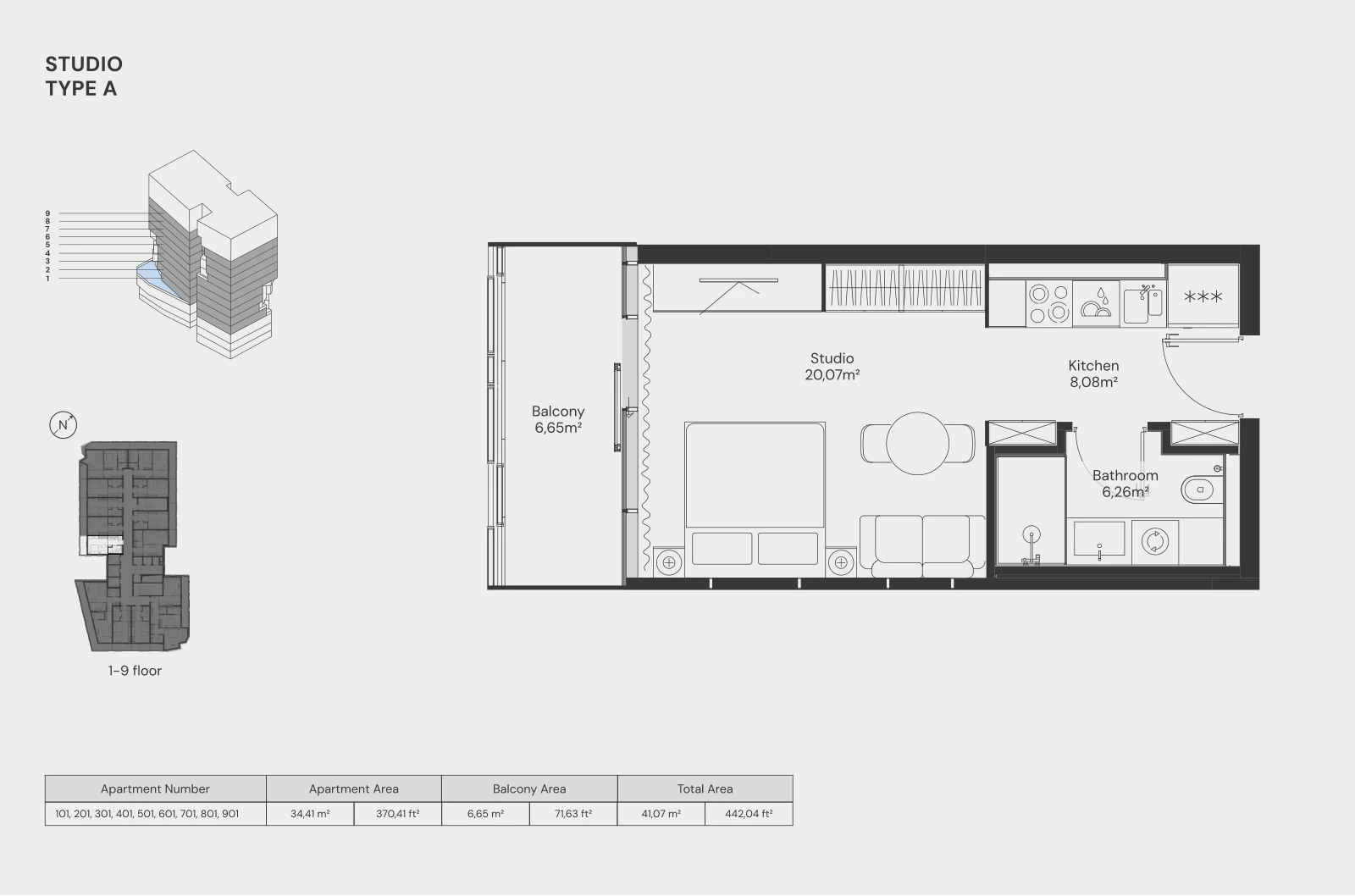 Floor plan for Studio – Type A