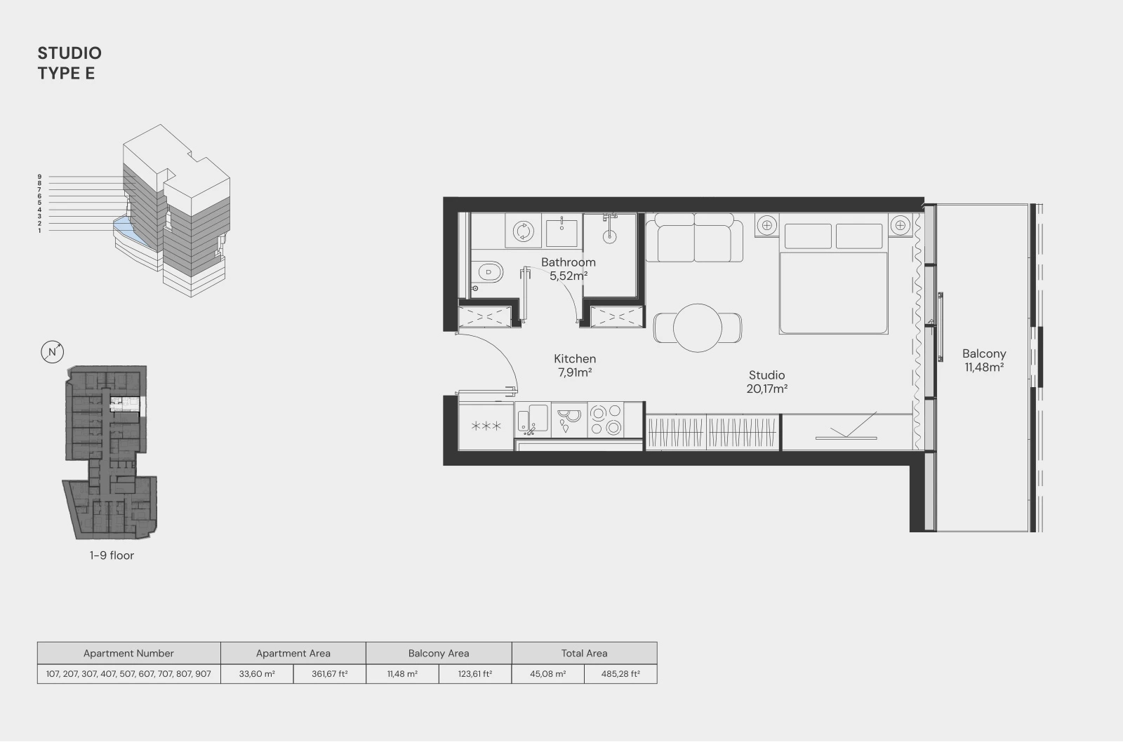 Floor plan for Studio – Type E