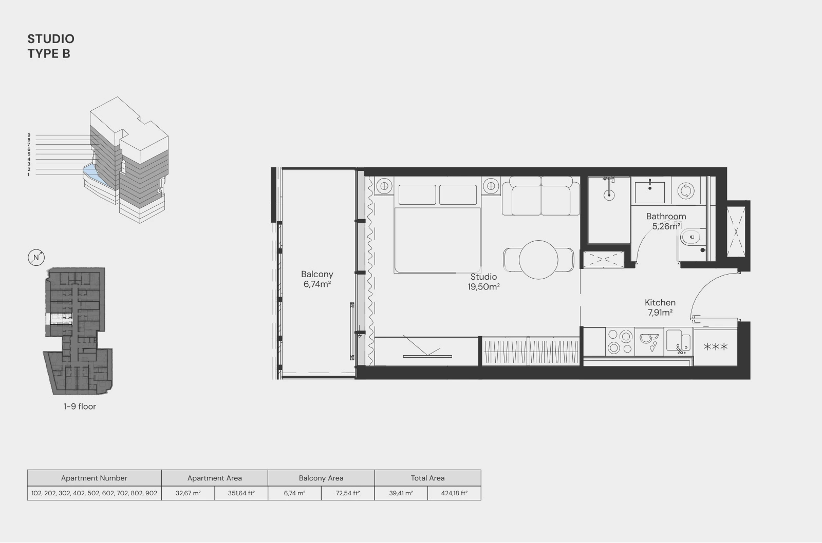 Floor plan for Studio – Type B