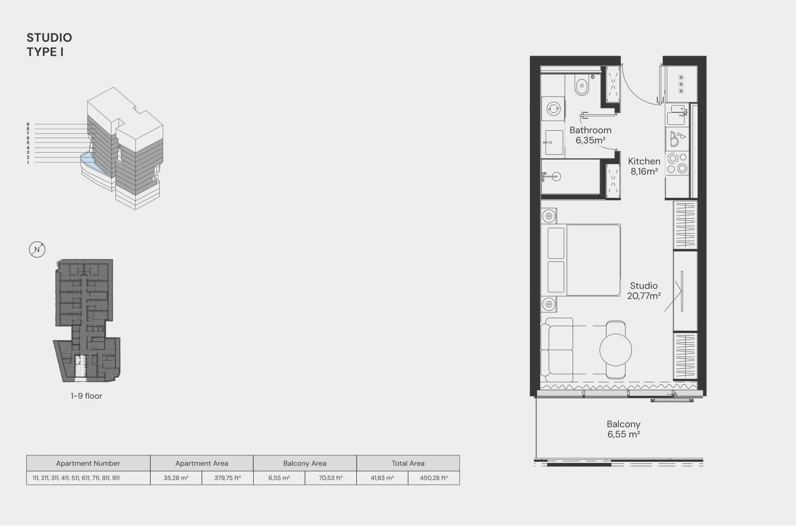 Floor plan for Studio – Type I