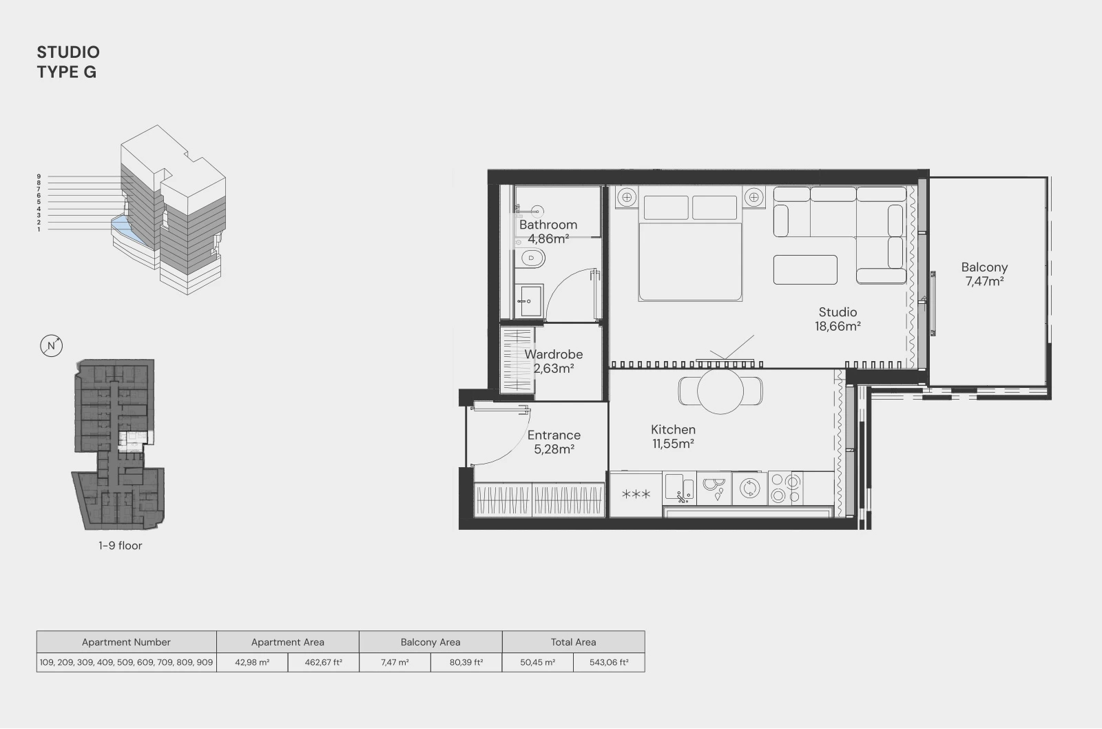 Floor plan for Studio – Type G