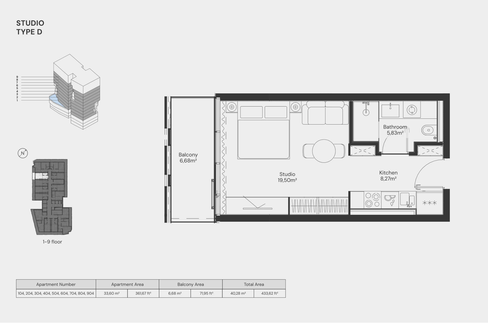 Floor plan for Studio – Type D