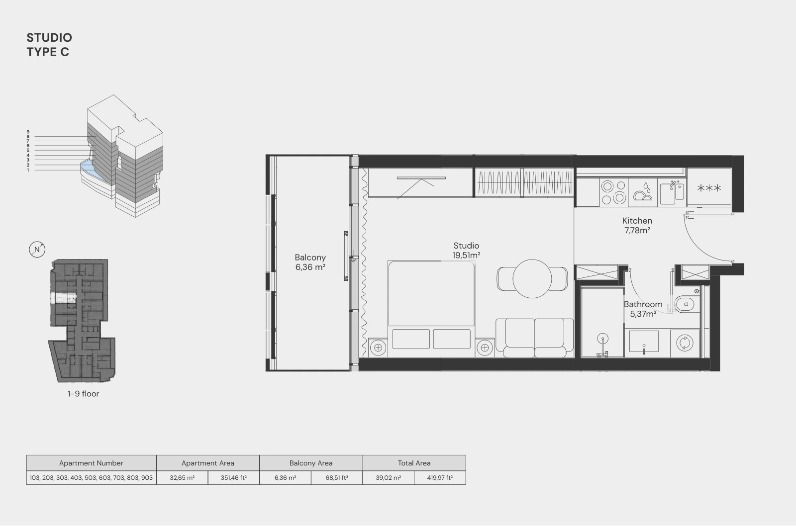 Floor plan for Studio – Type C