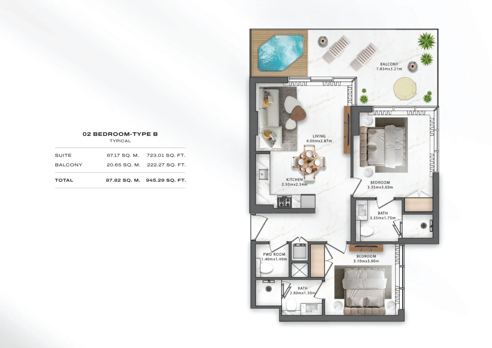 Floor plan for 2 Bedroom – Type B