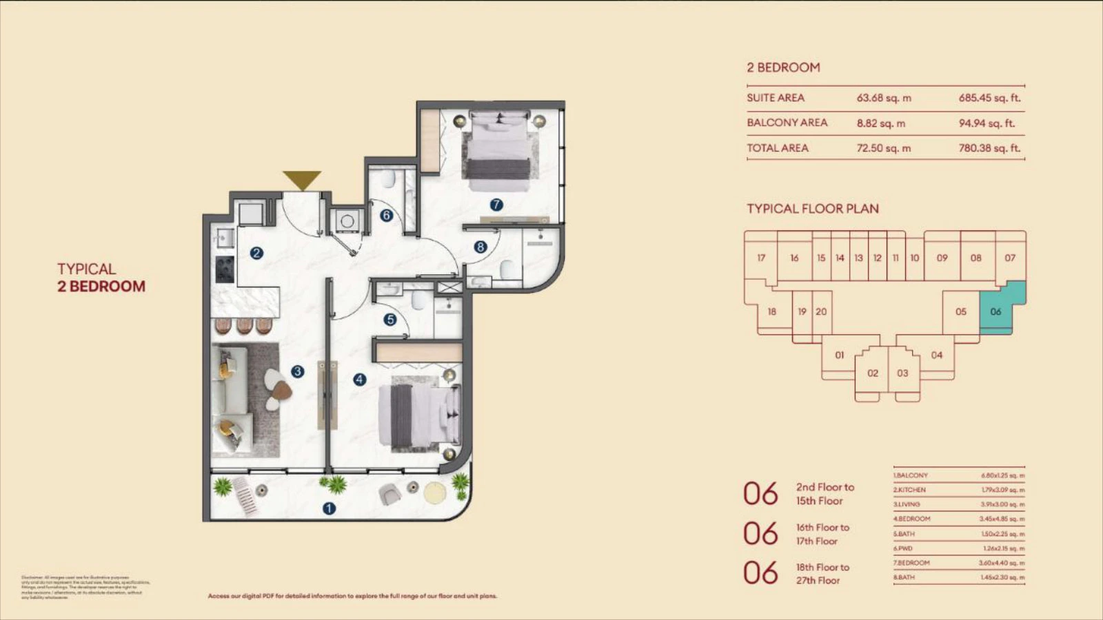 Floor plan for 2 Bedroom