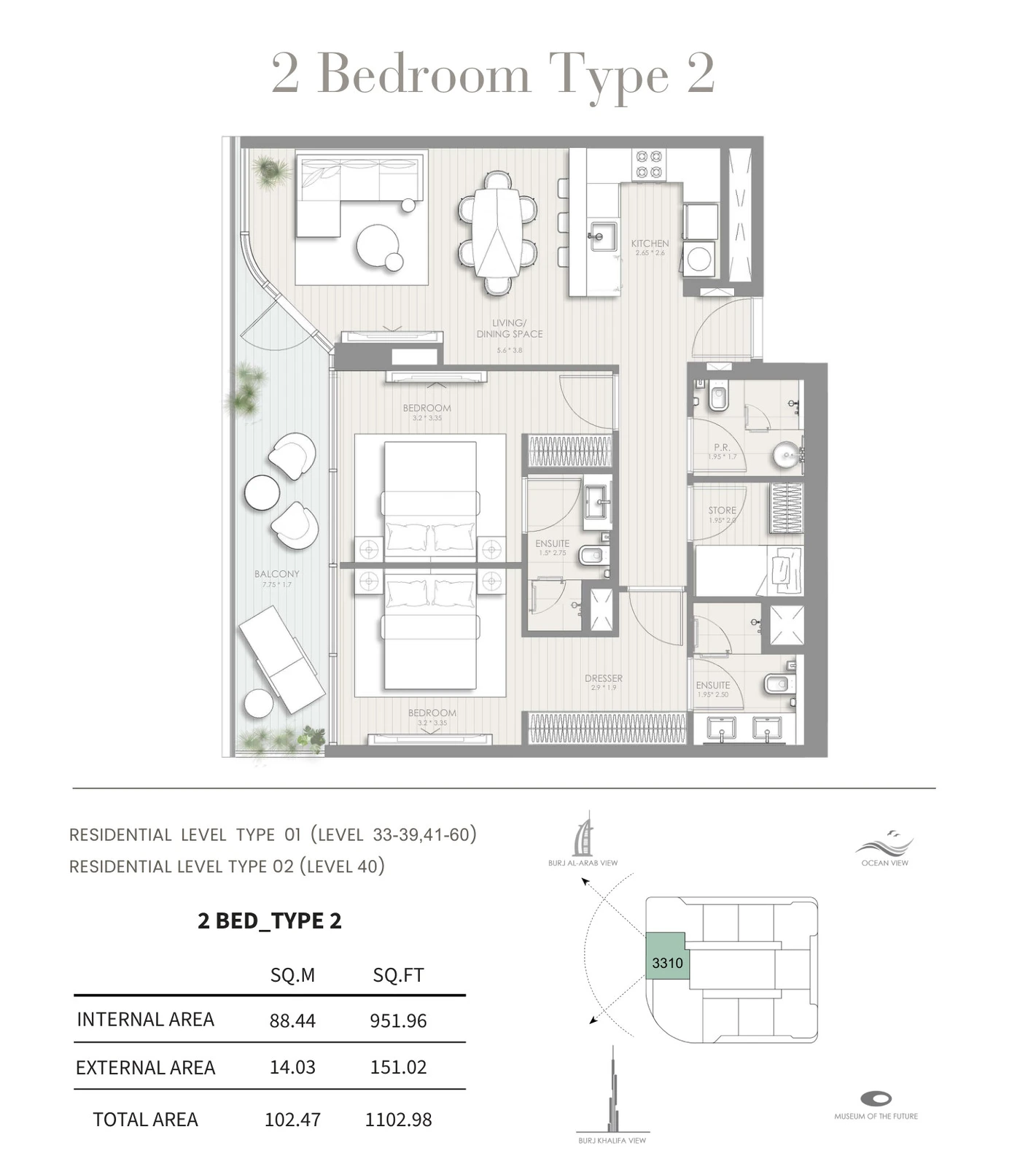 Floor plan for 2 Bedroom – Type 2