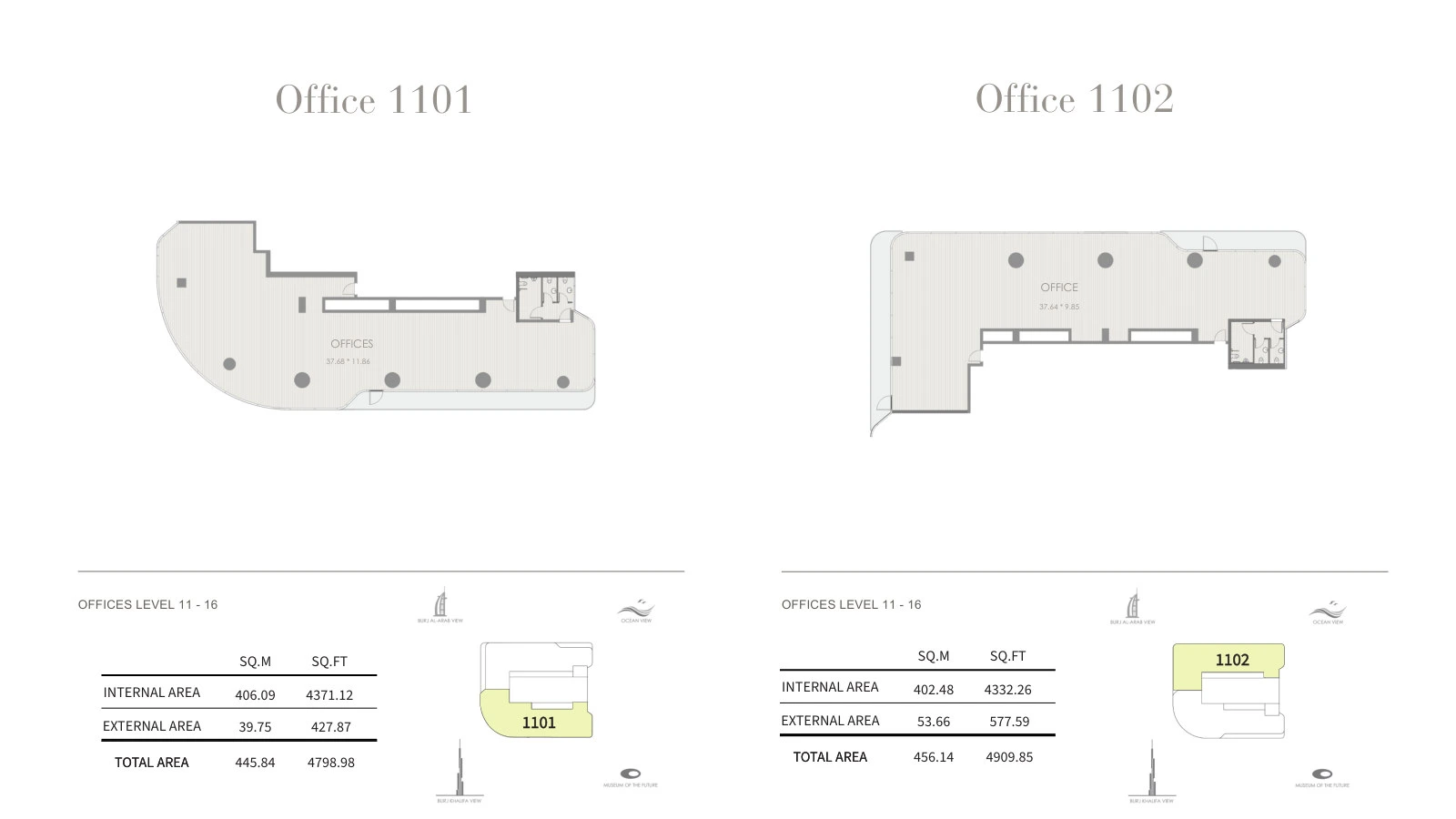 Floor plan for Office – Levels 11-16 half-floor (1101 & 1102)