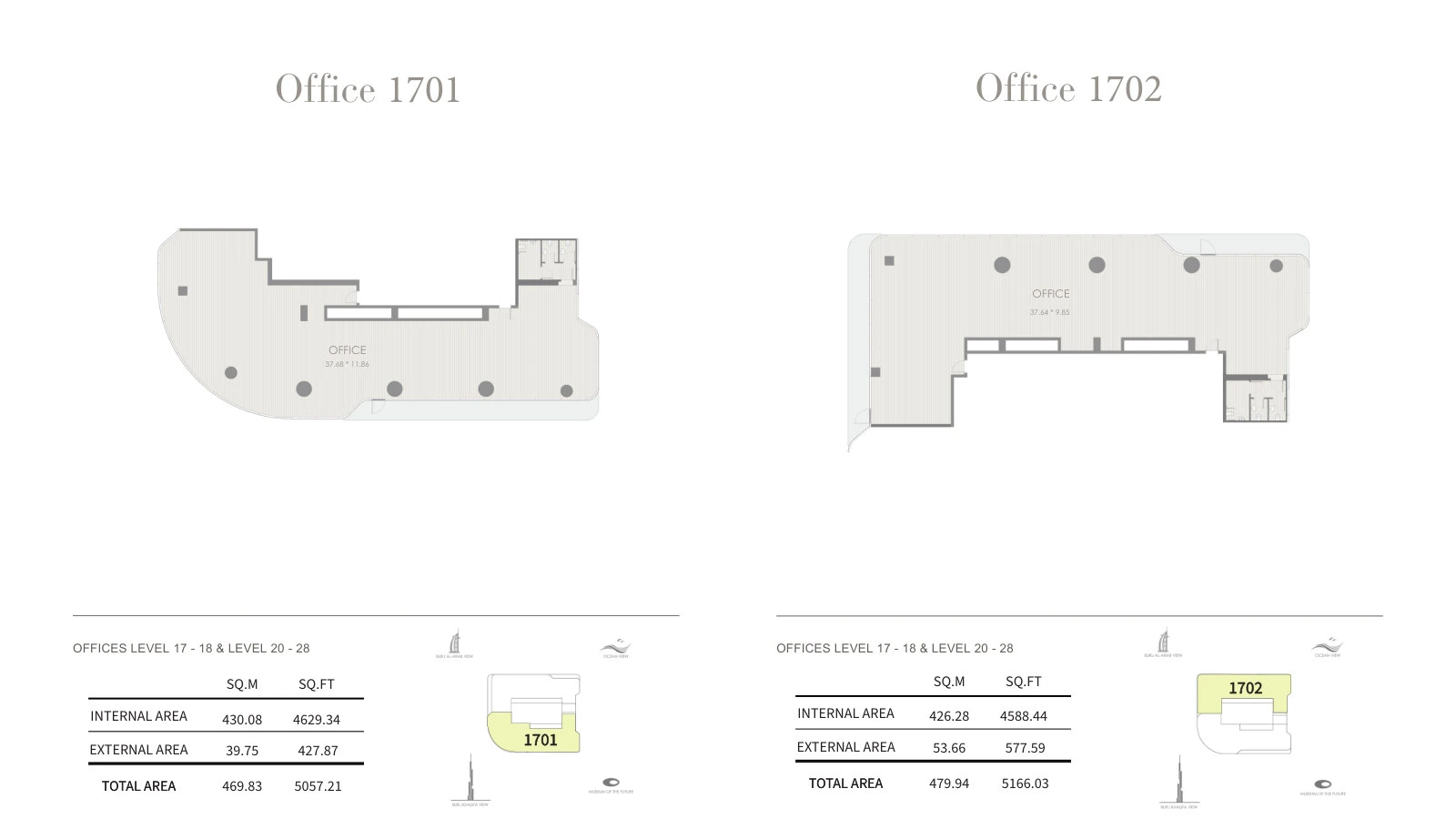 Floor plan for Office – Levels 17-18 & 20-28 half-floor (1701 & 1702)