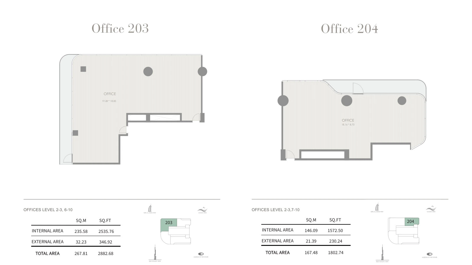 Floor plan for Office – Levels 2-3 & 6-10 (203 & 204)