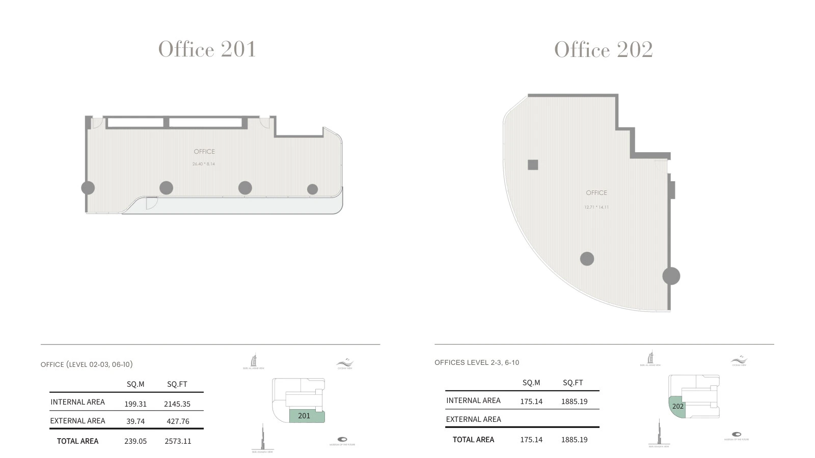 Floor plan for Office – Levels 2-3 & 6-10 (201 & 202)