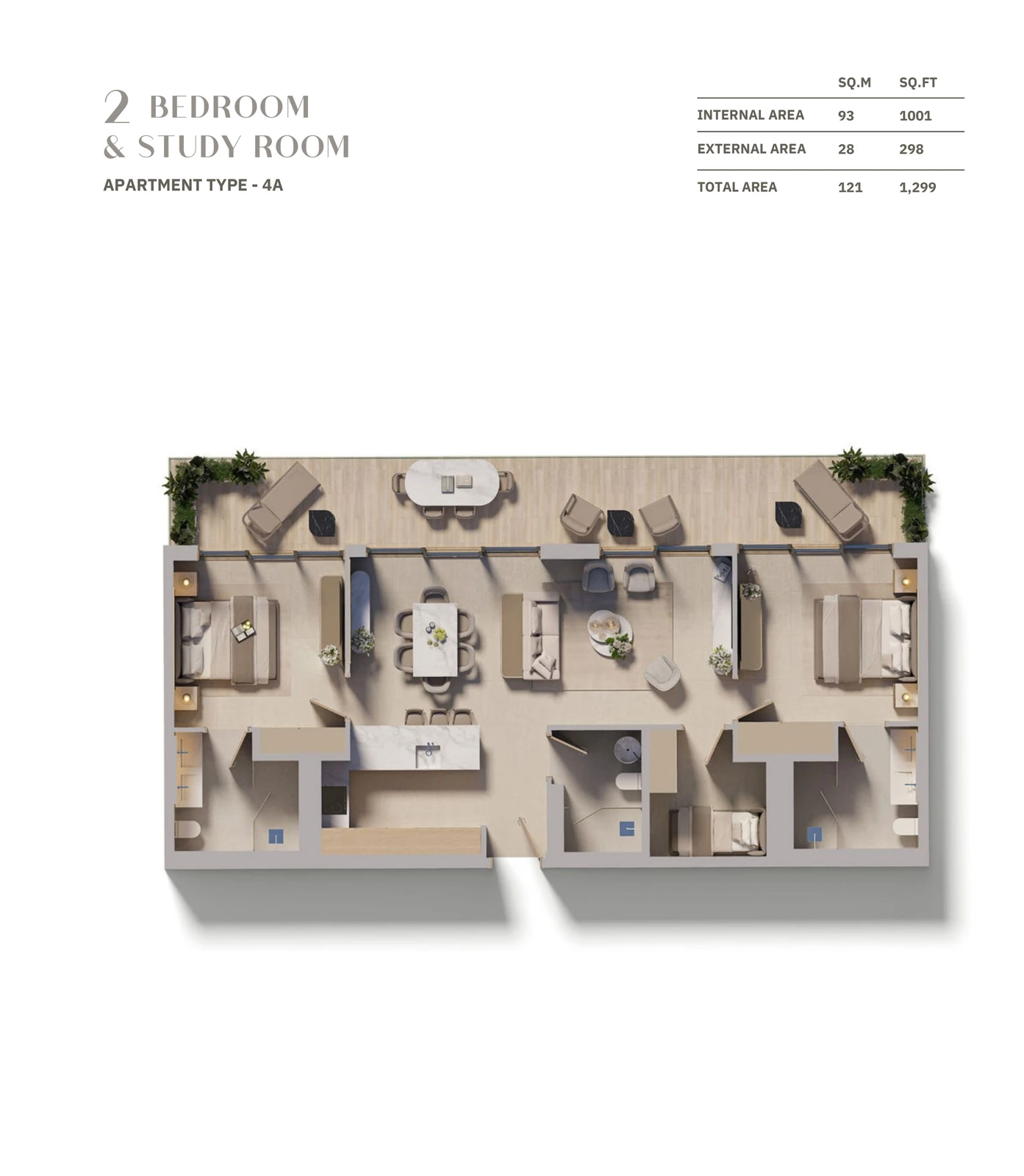 Floor plan for 2 Bedroom + Study - Type 4A