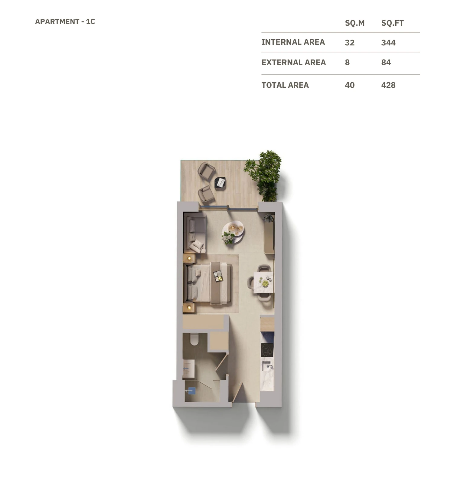 Floor plan for Studio - Apartment 1C
