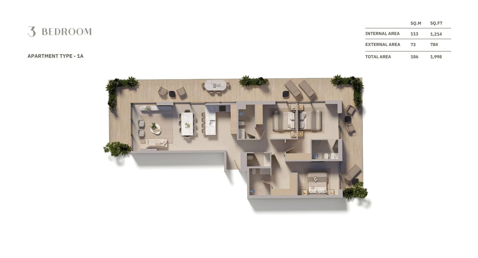 Floor plan for 3 Bedroom - Type 1A