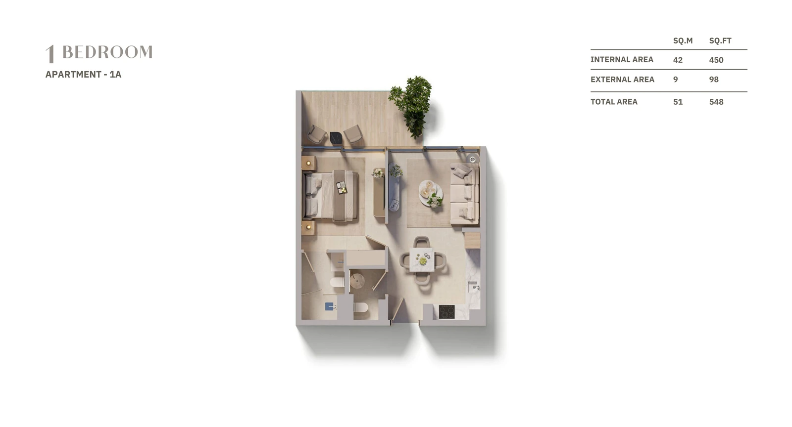 Floor plan for 1 Bedroom - Apartment 1A