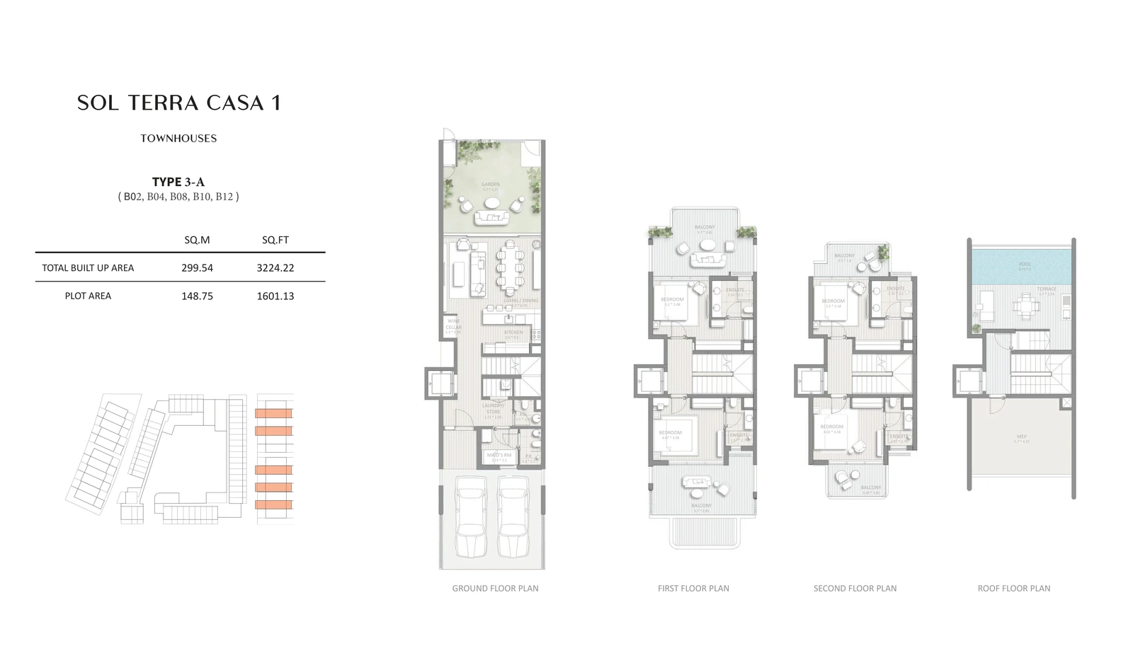 Floor plan for 4 Bedroom Townhouse - Type 3-A (B02, B04, B08, B10, B12)