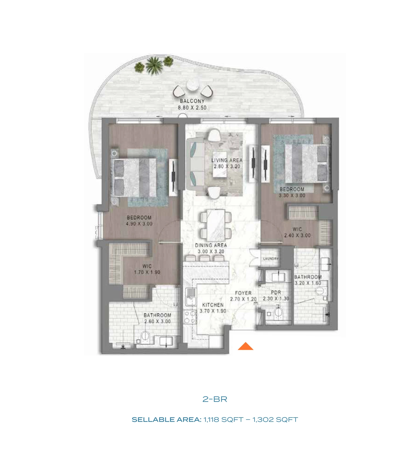 Floor plan for DAMAC Lagoon Views - 2 Bedroom
