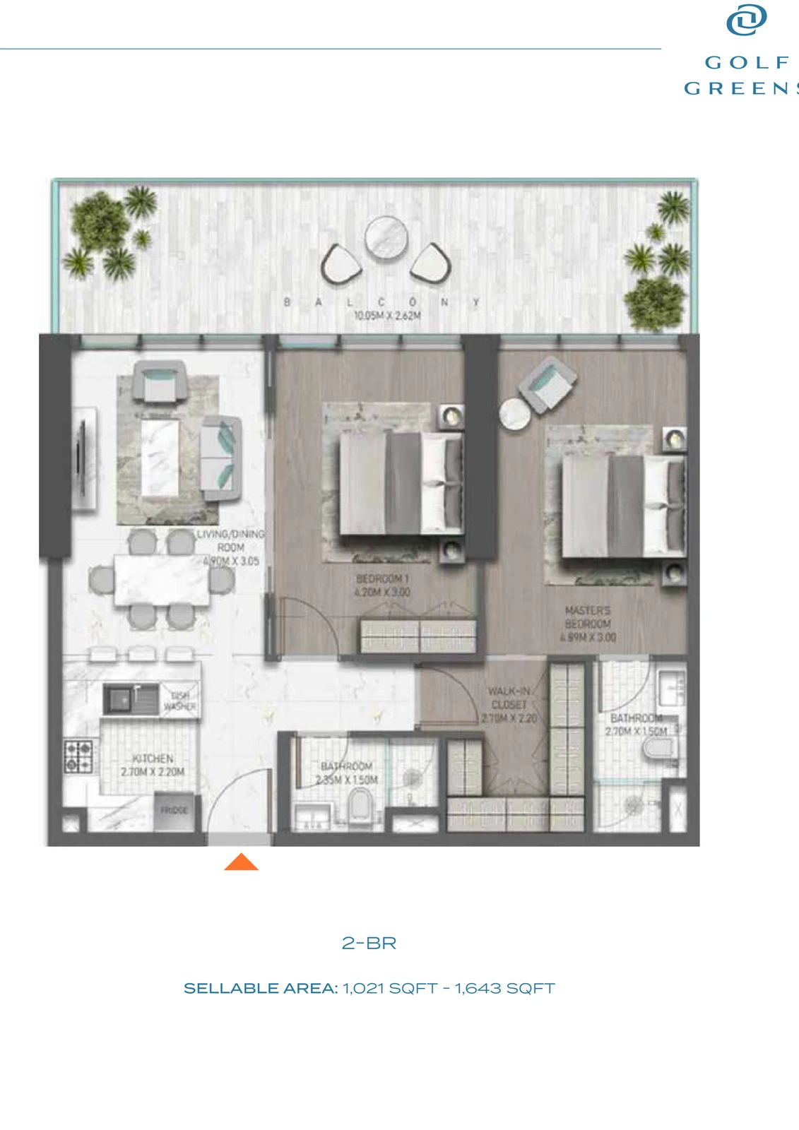 Floor plan for DAMAC Golf Greens - 2 Bedroom