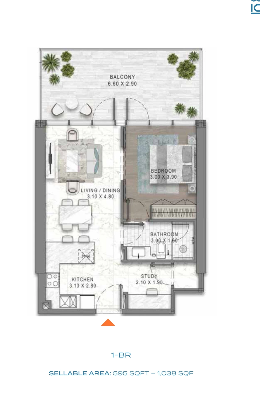 Floor plan for DAMAC District - 1 Bedroom