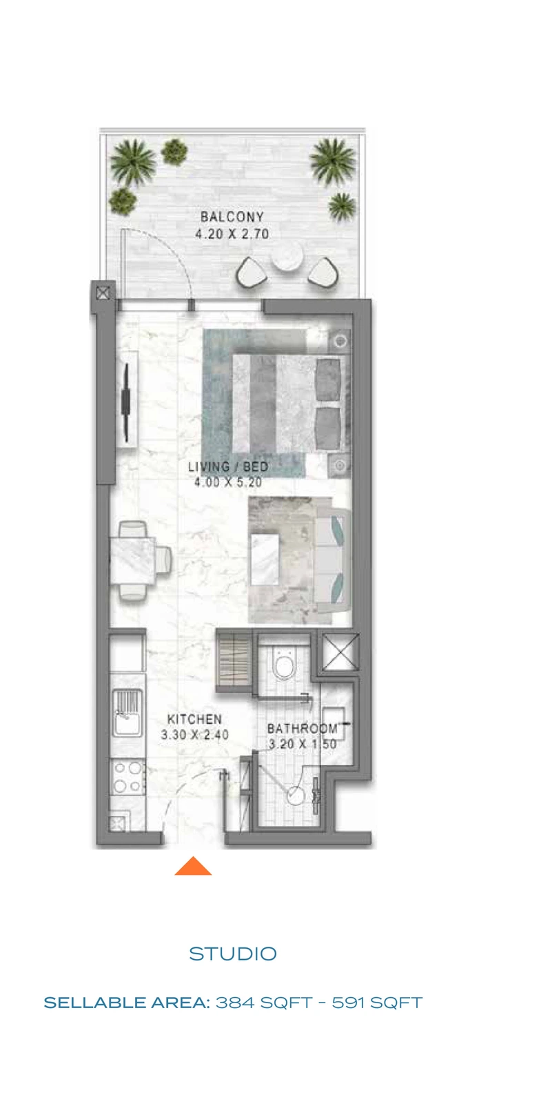 Floor plan for DAMAC Riverside Views - Studio