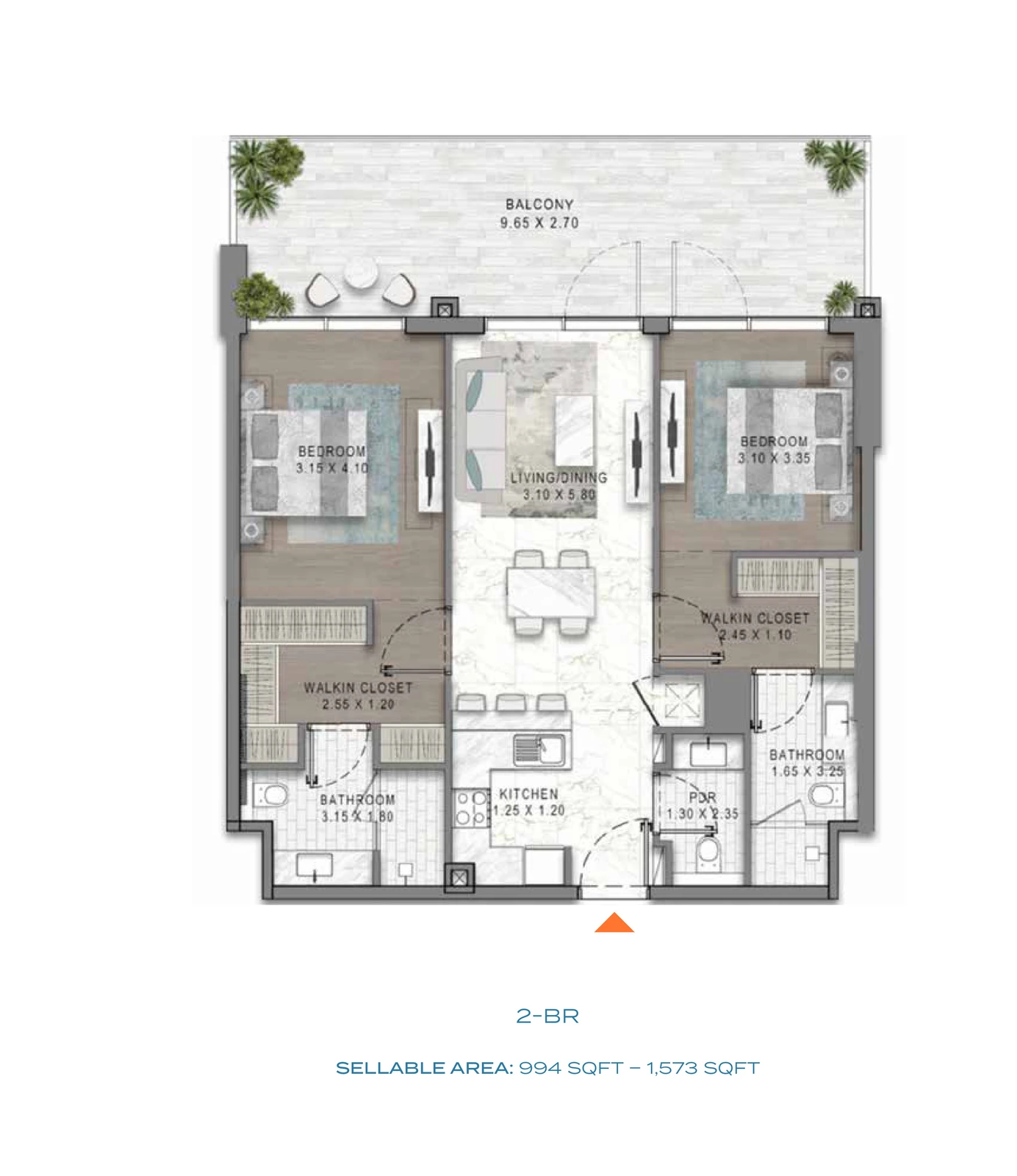 Floor plan for DAMAC Riverside Views - 2 Bedroom