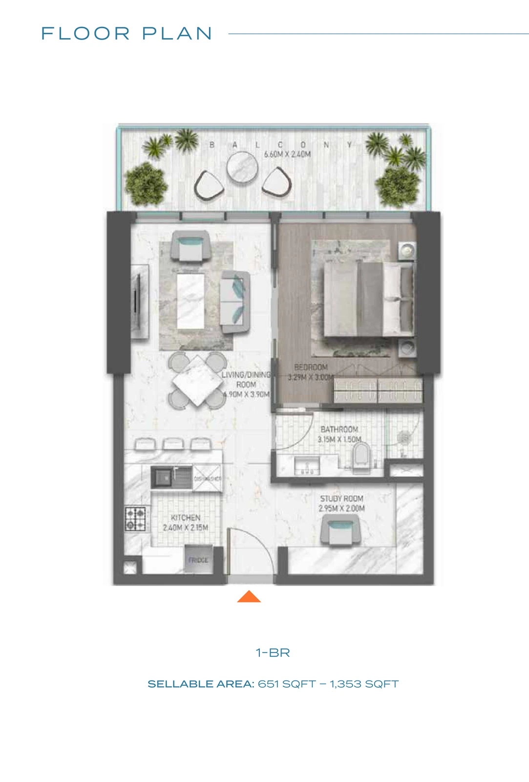 Floor plan for DAMAC Golf Greens - 1 Bedroom