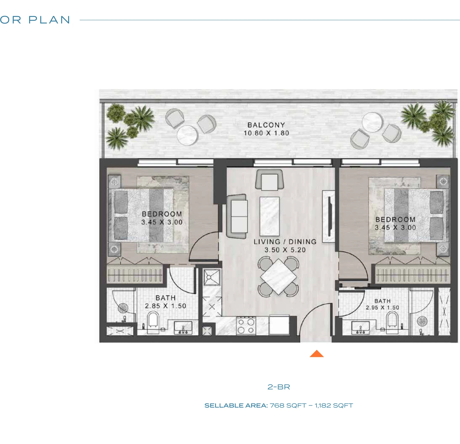 Floor plan for ELO, DAMAC Riverside - 2 Bedroom