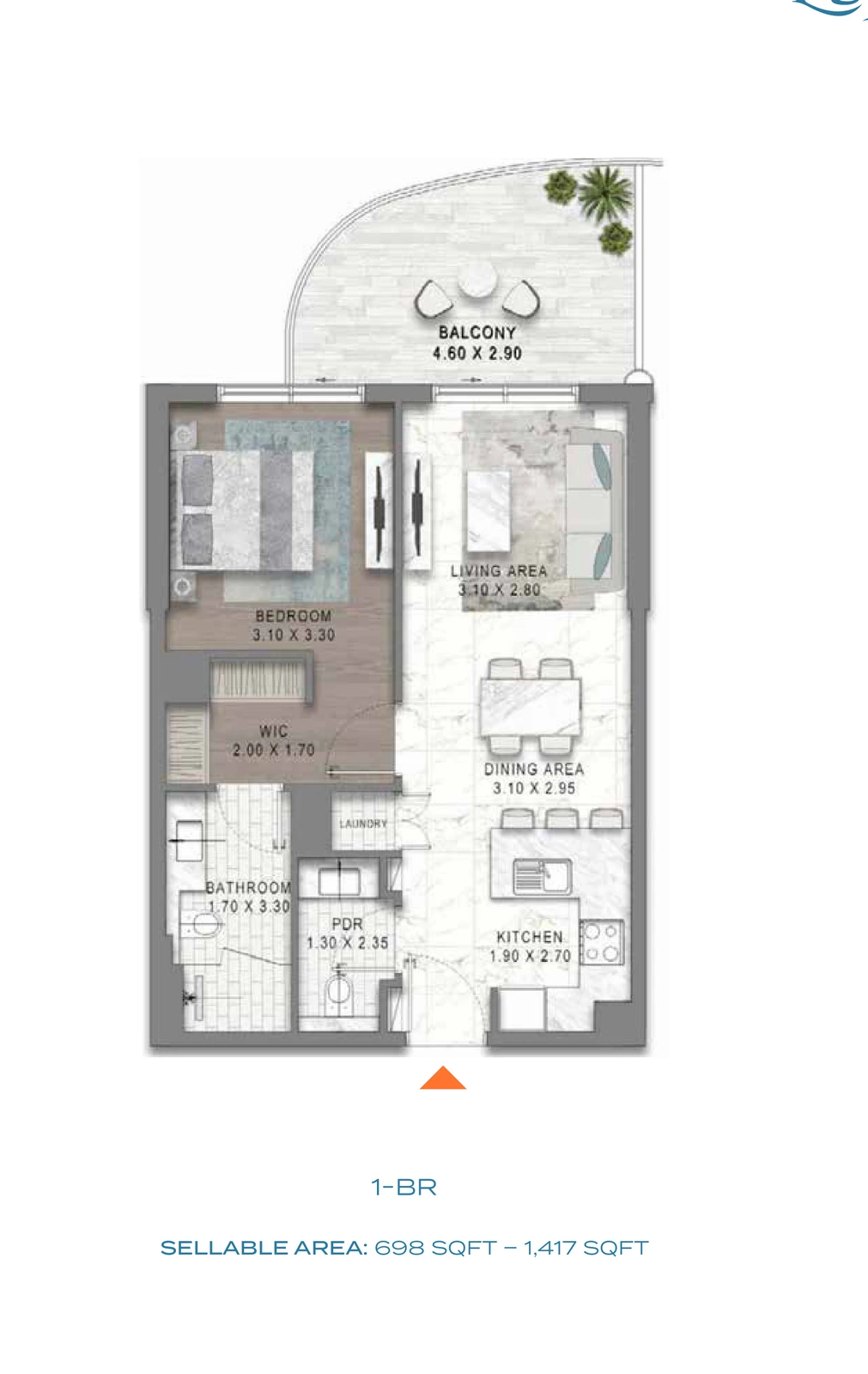 Floor plan for DAMAC Lagoon Views - 1 Bedroom