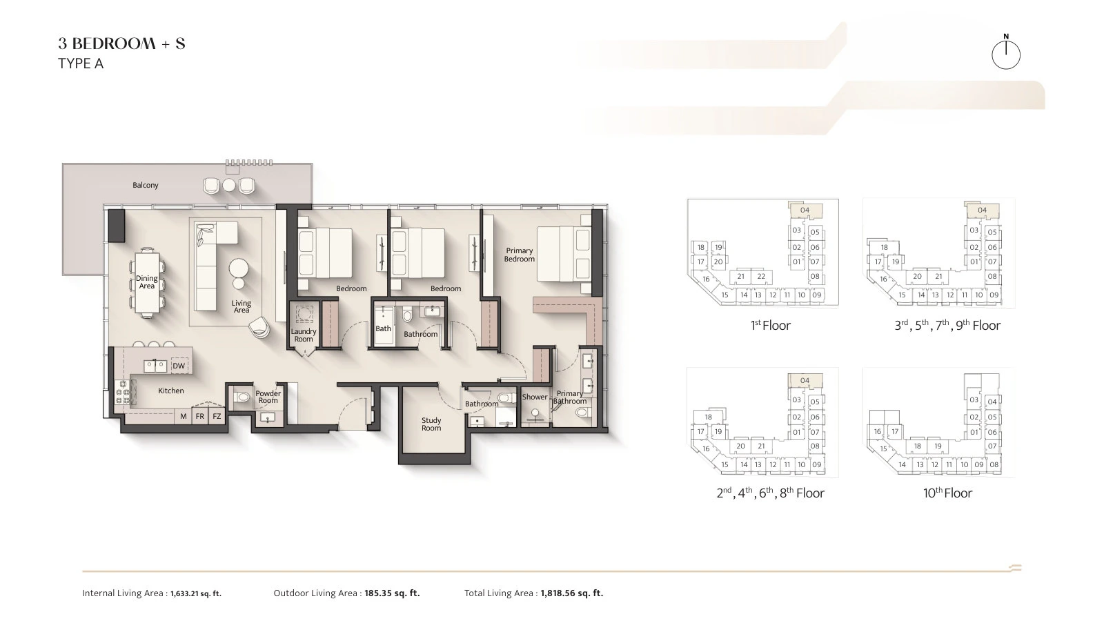 Floor plan for 3 Bedroom + Study