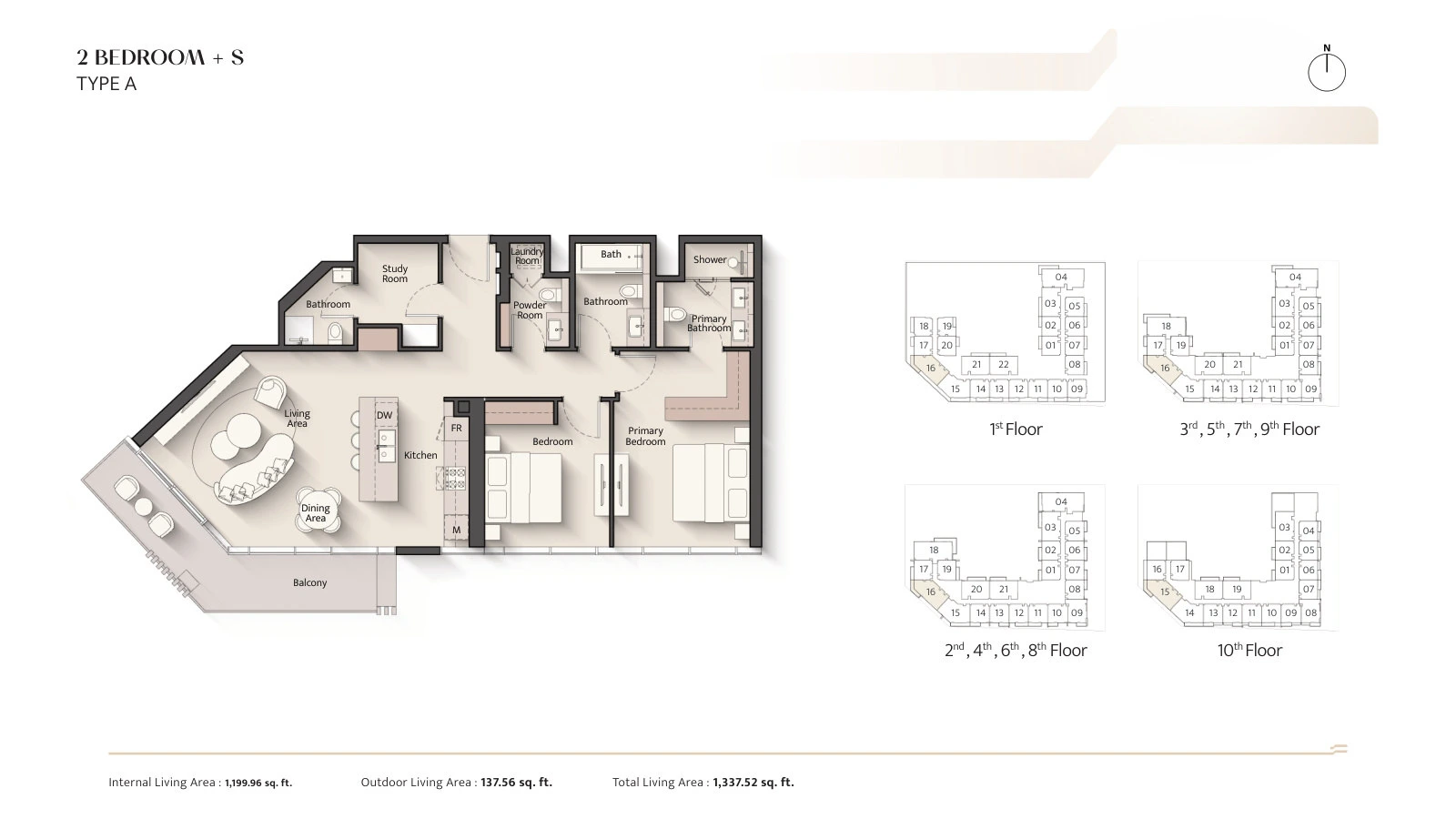 Floor plan for 2 Bedroom + Study