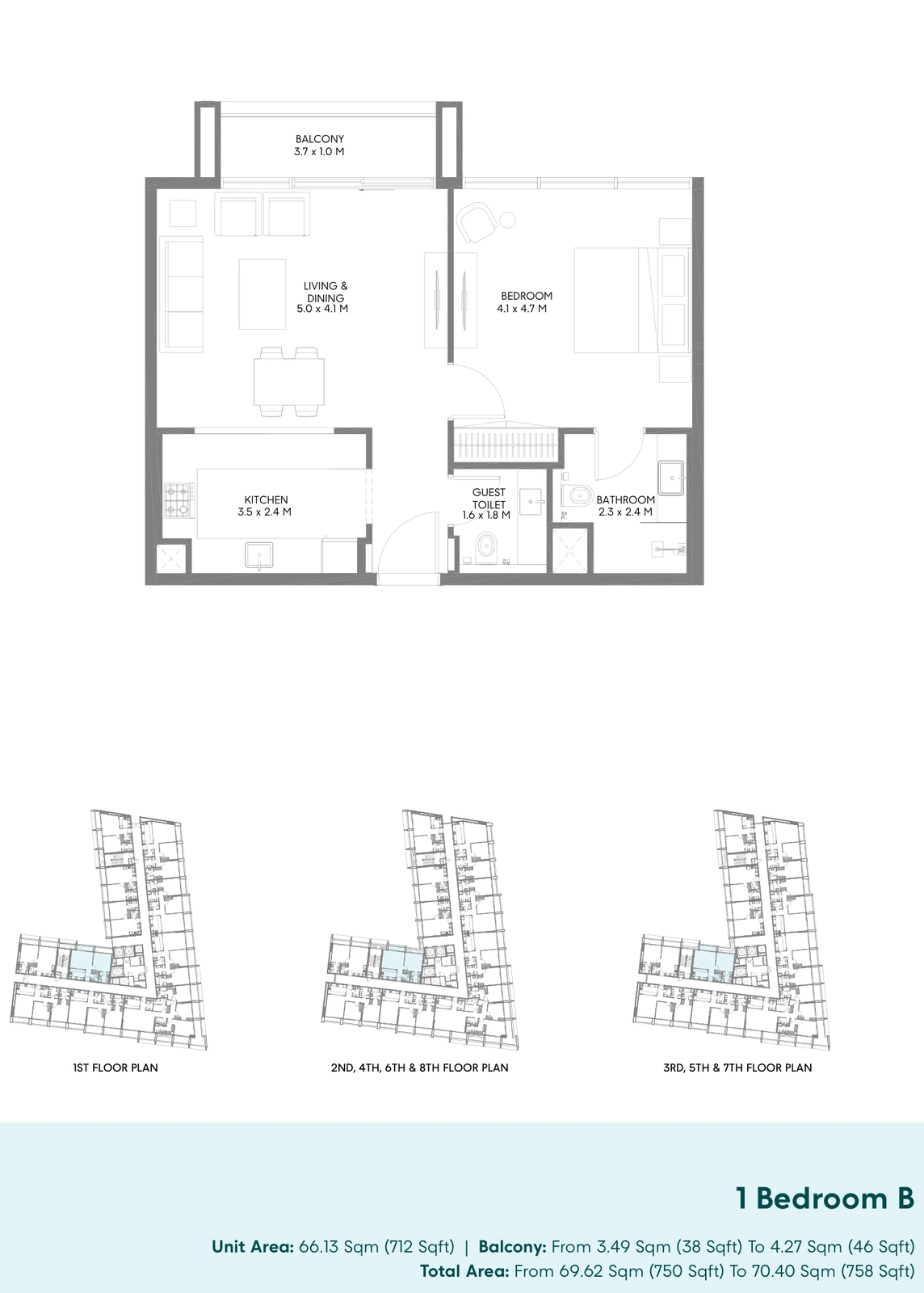 Floor plan for 1 Bedroom B