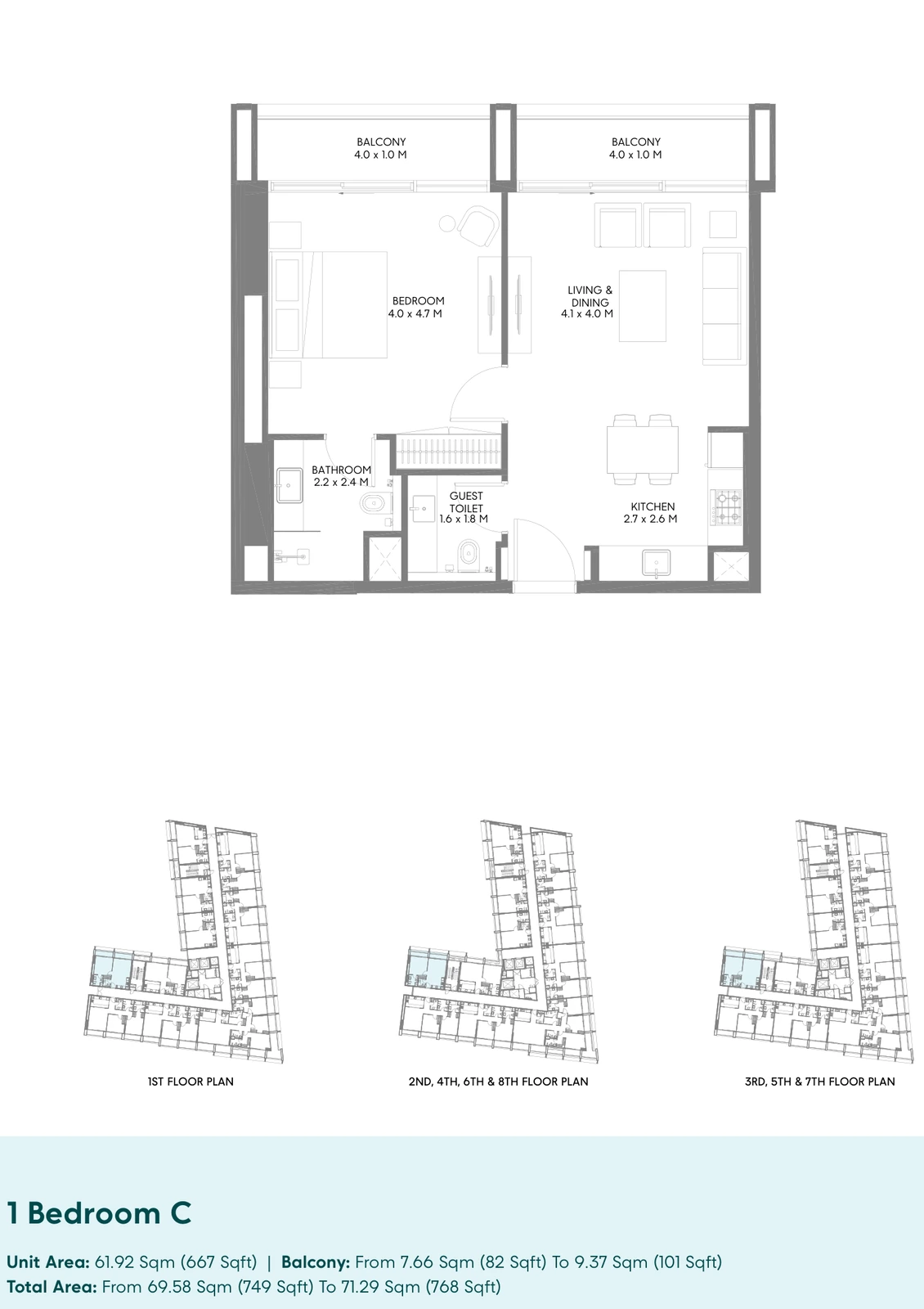 Floor plan for 1 Bedroom C