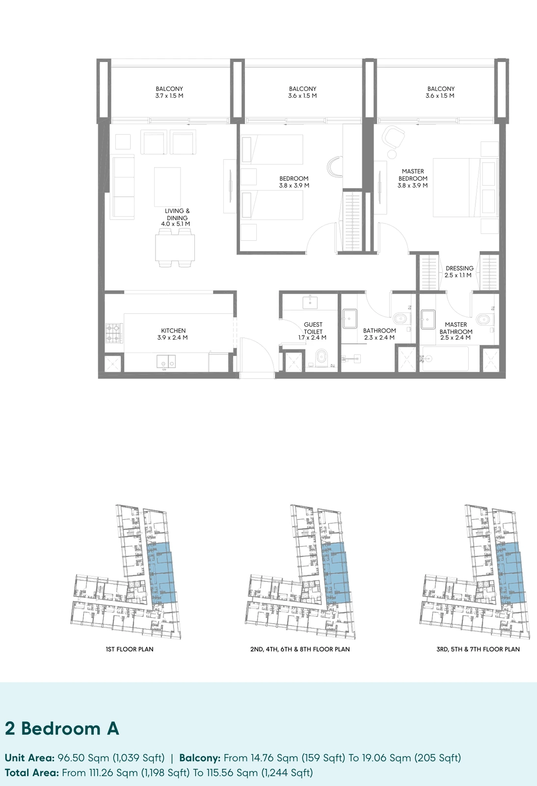 Floor plan for 2 Bedroom A