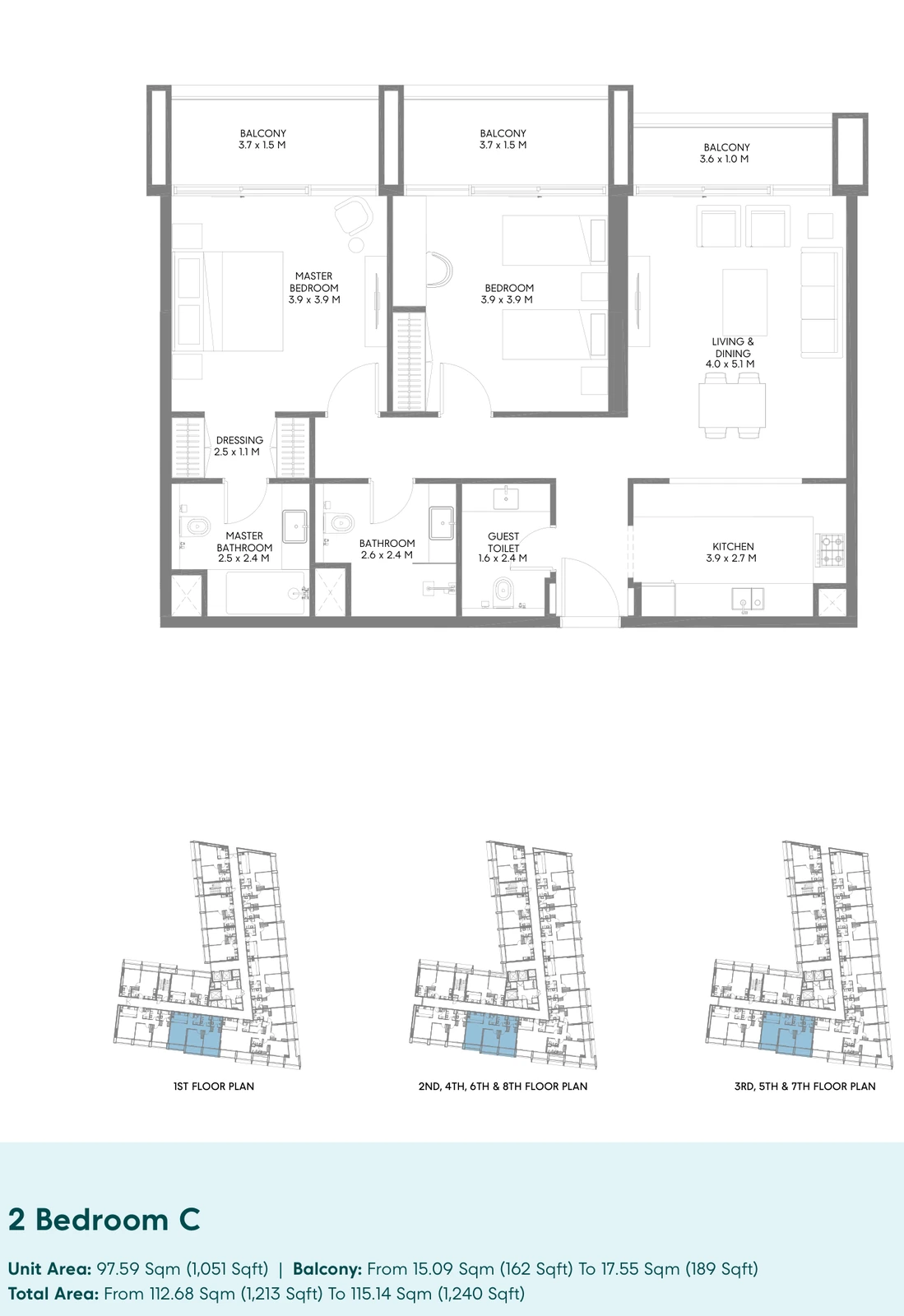 Floor plan for 2 Bedroom C