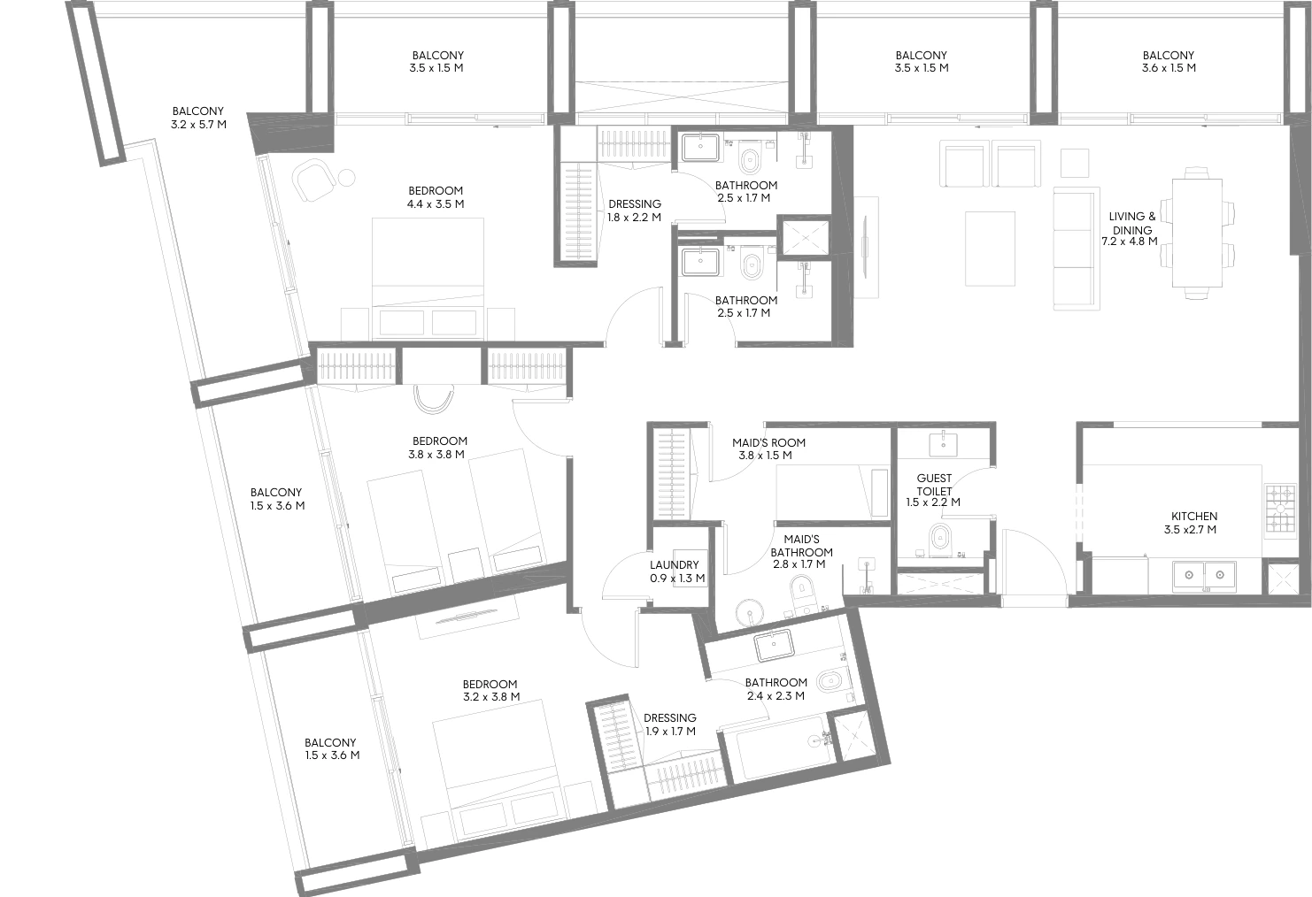 Floor plan for 3 Bedroom A