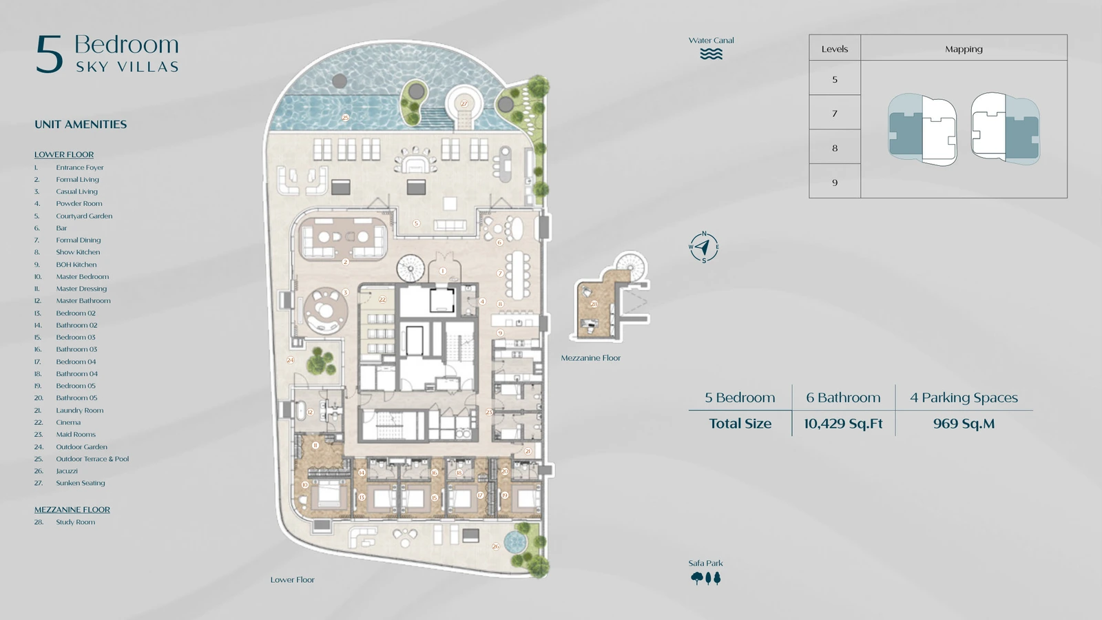 Floor plan for 5 Bedroom Sky Villa