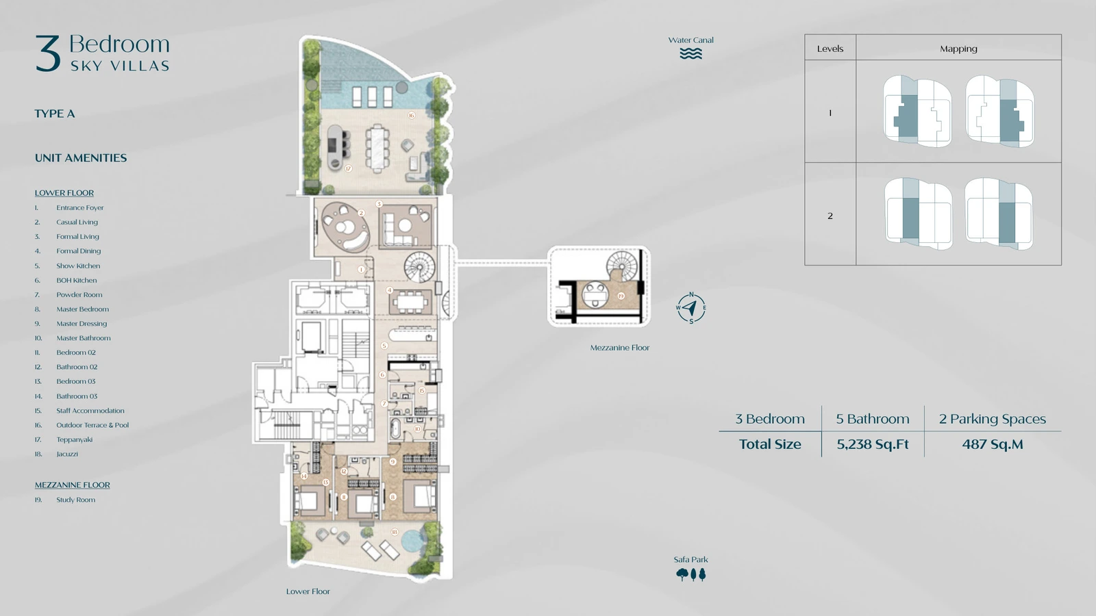 Floor plan for 3 Bedroom Sky Villa - Type A