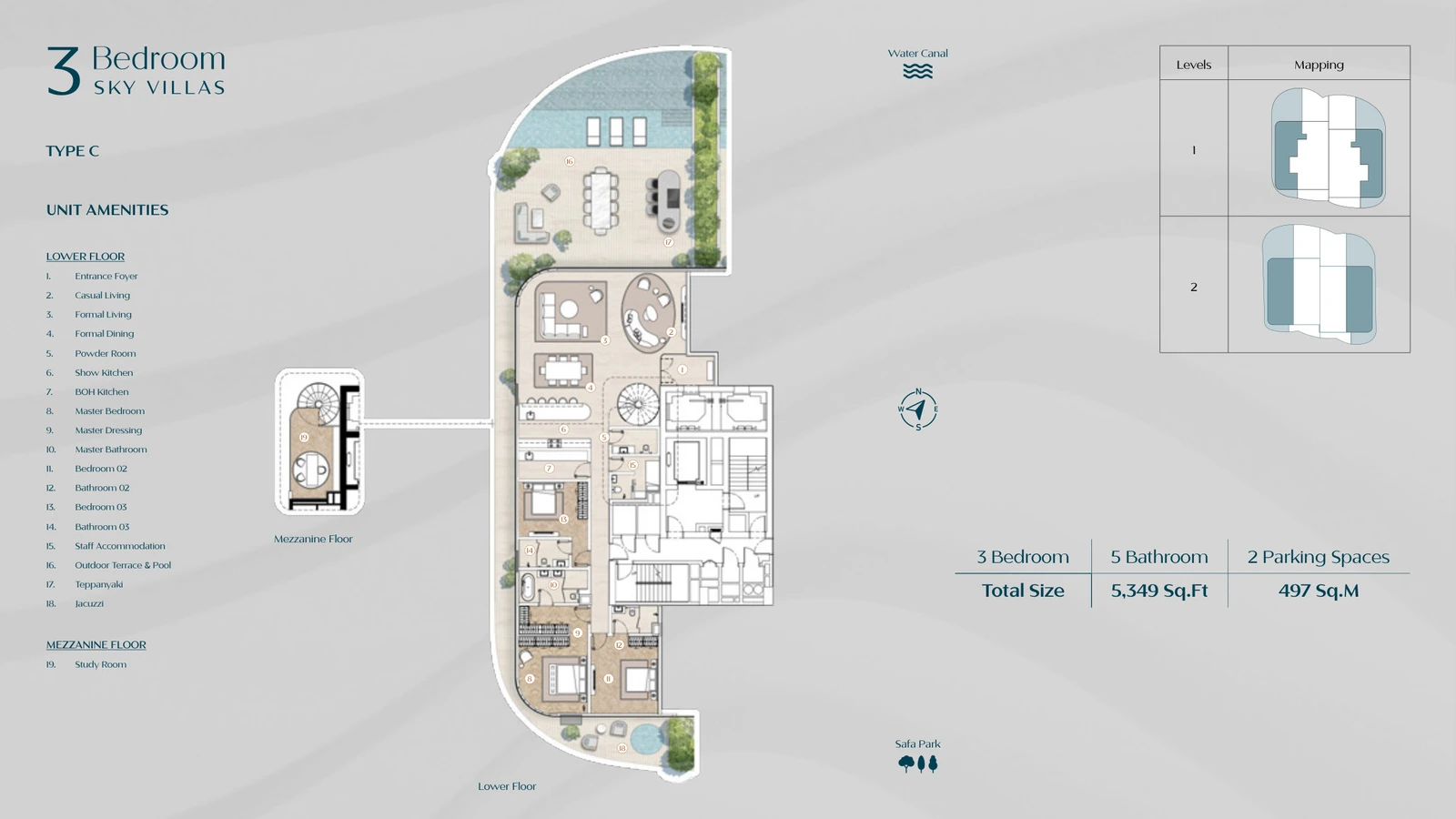 Floor plan for 3 Bedroom Sky Villa - Type C
