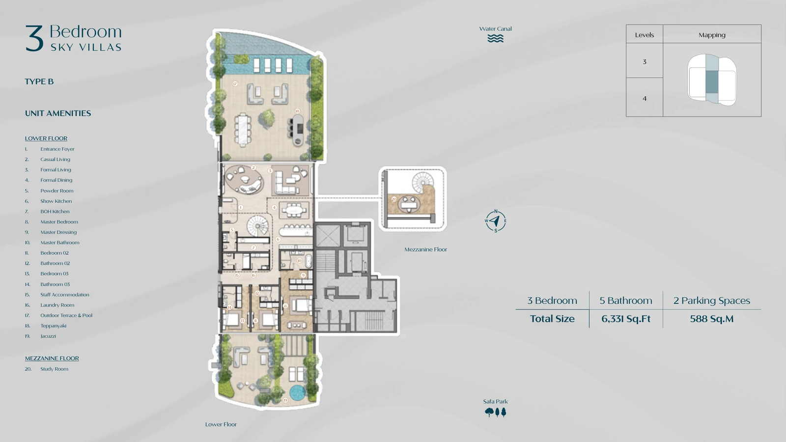 Floor plan for 3 Bedroom Sky Villa - Type B