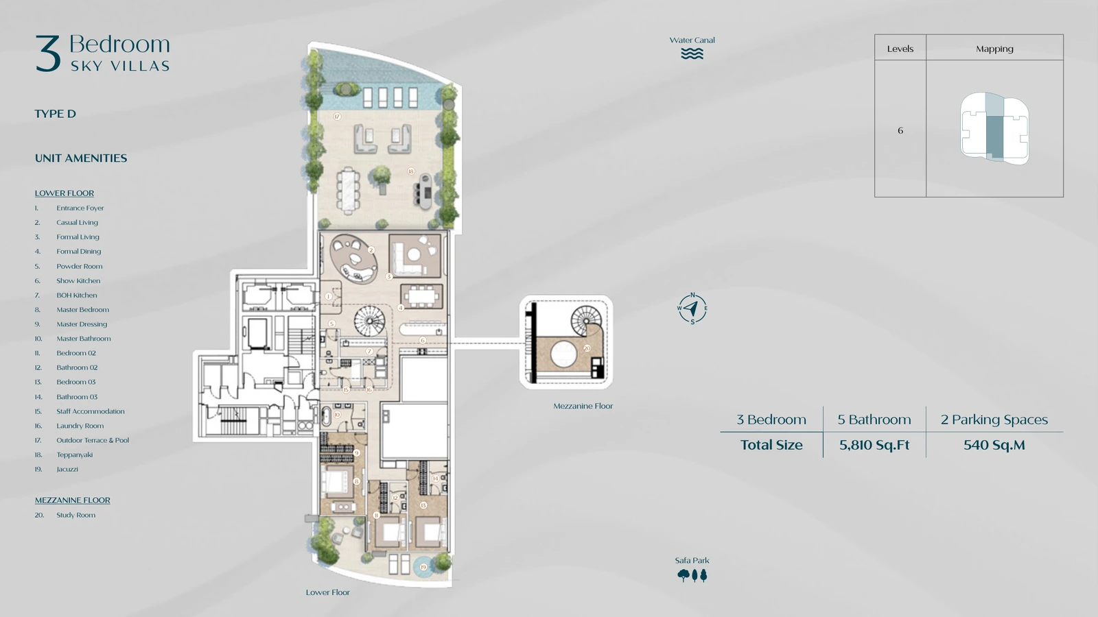 Floor plan for 3 Bedroom Sky Villa - Type D