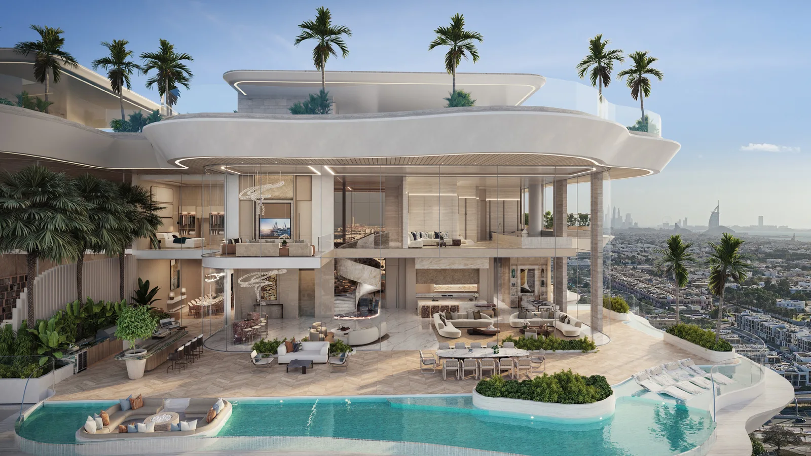 Casa Canal multi-level sky villa with private infinity pools and terraces overlooking Dubai