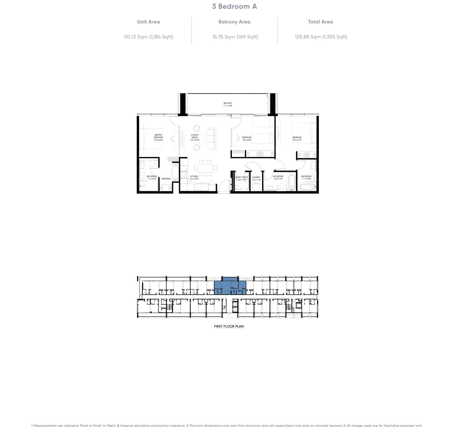 Floor plan for 3 Bedroom - Type A