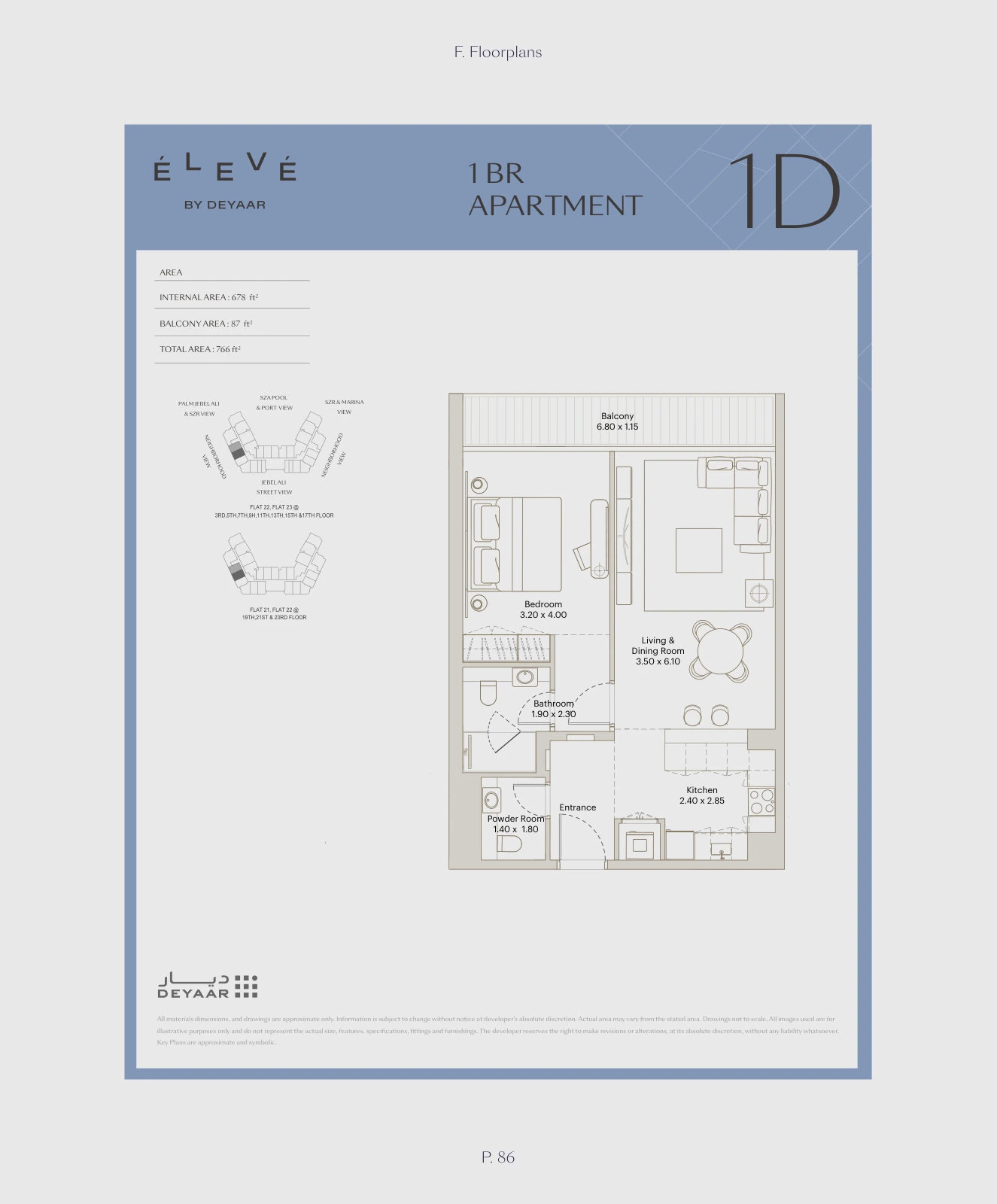 Floor plan for 1 Bedroom – Type 1D