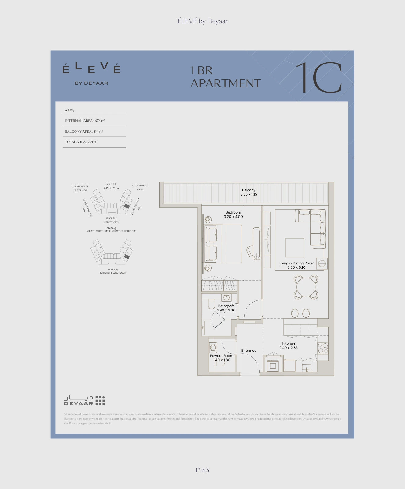 Floor plan for 1 Bedroom – Type 1C