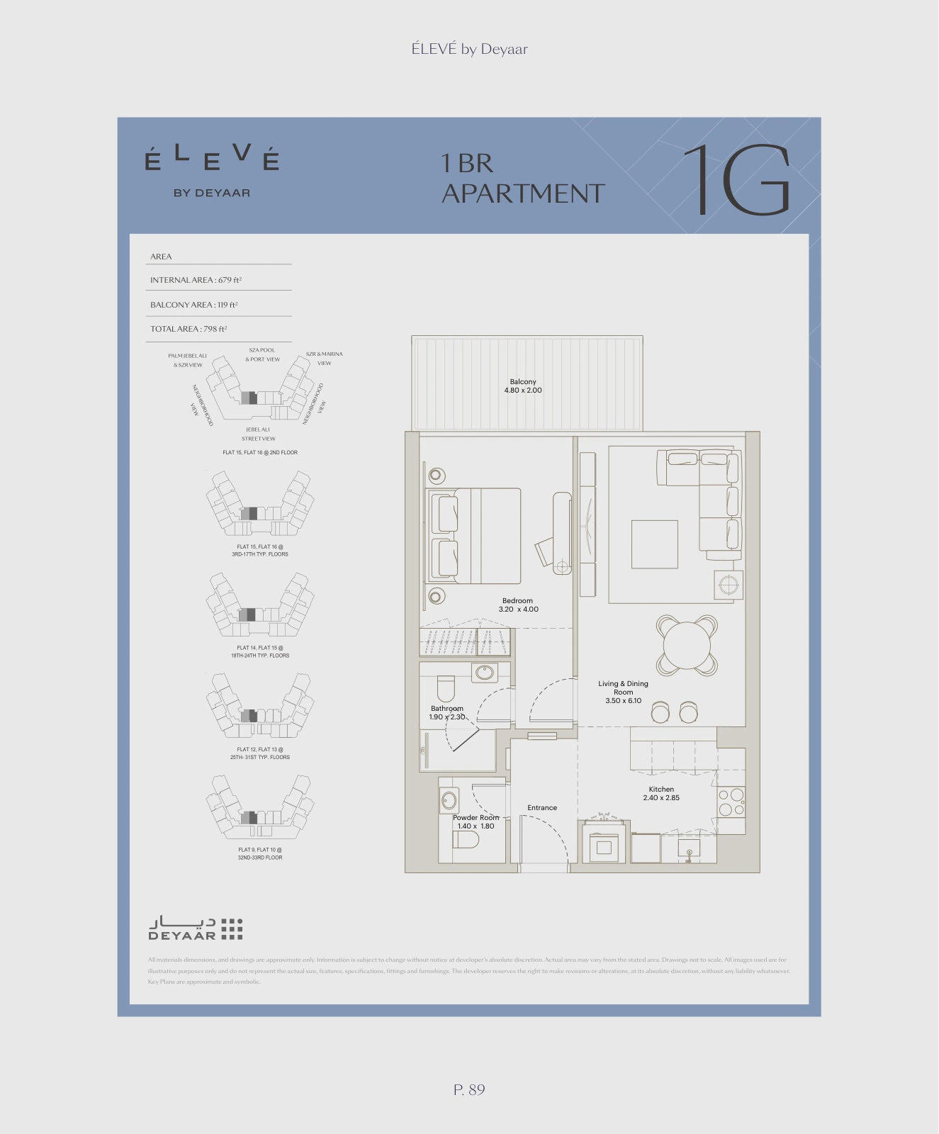 Floor plan for 1 Bedroom – Type 1G